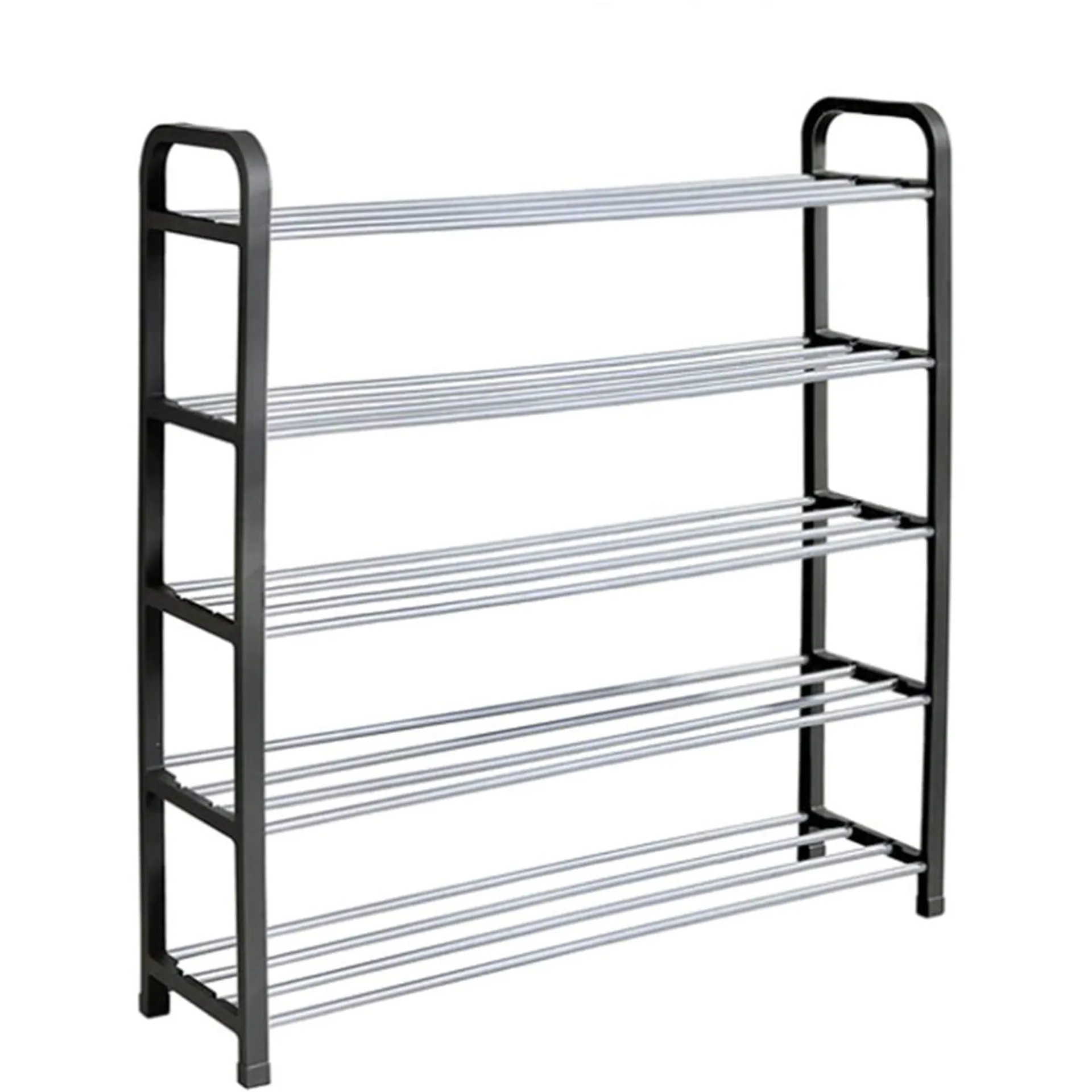 AMOS Eezy 5 Tier Black and Silver Metal Shoe Rack