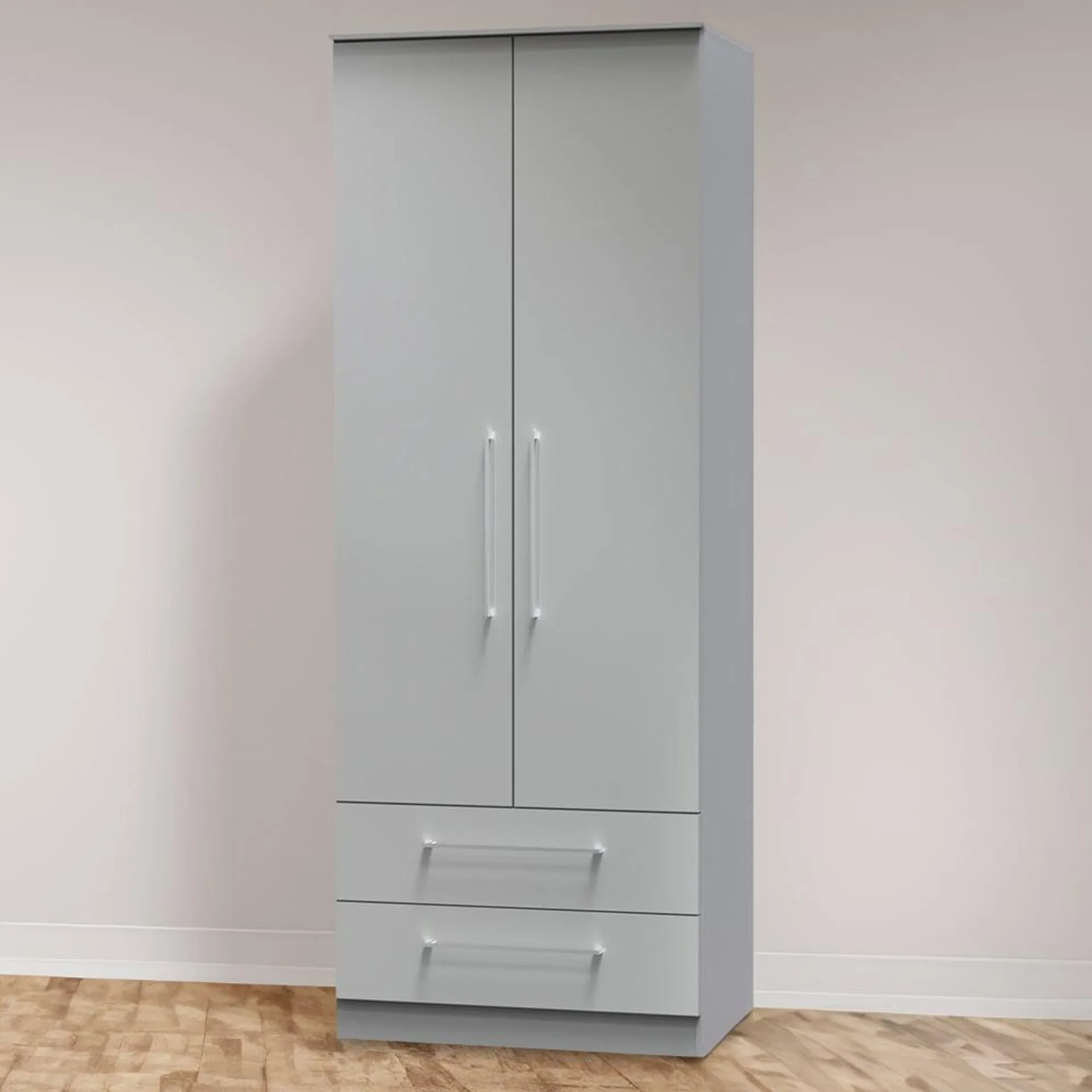 Crowndale Worcester 2 Door 2 Drawer Uniform Gloss and Dusk Grey Wardrobe Ready Assembled