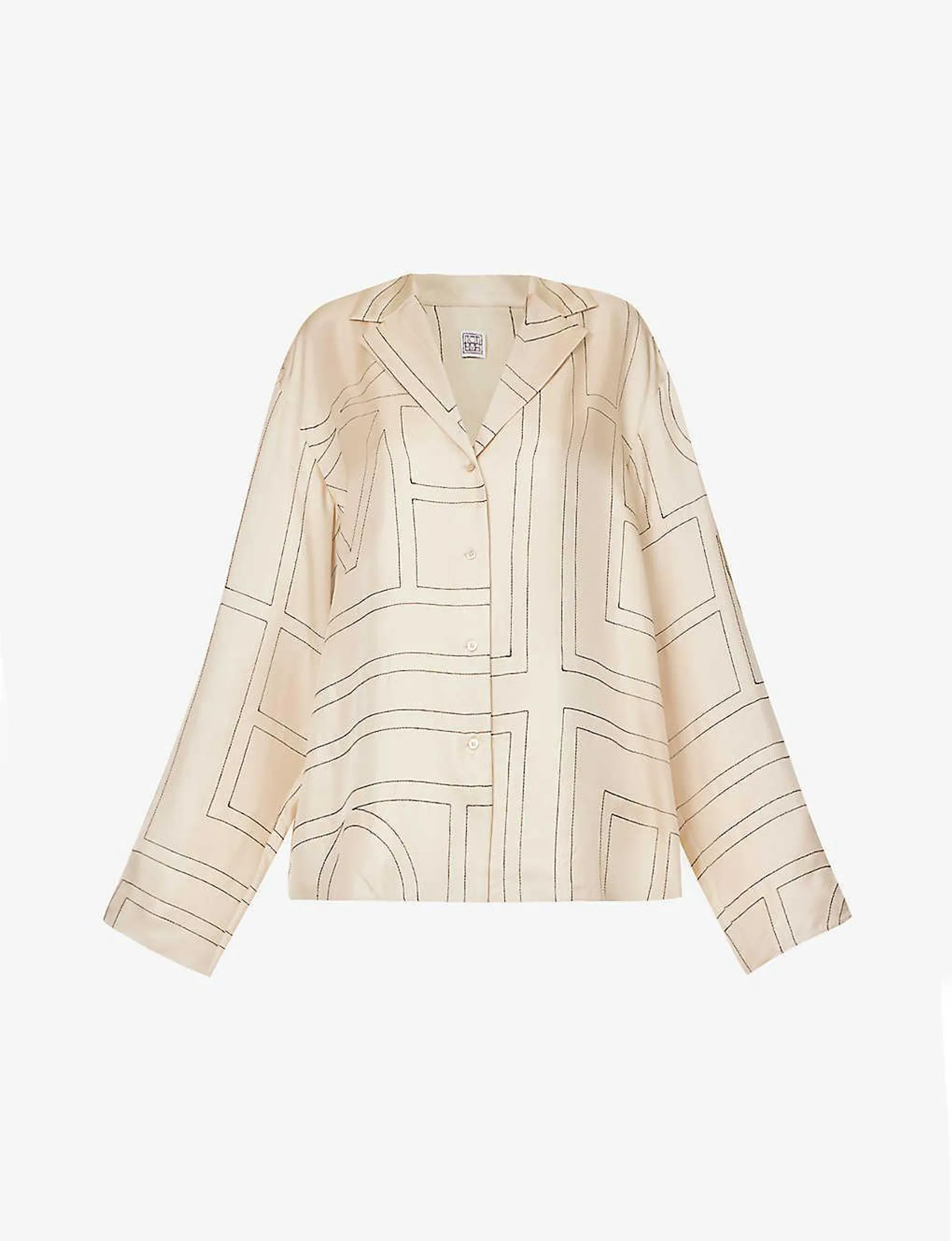 Monogram geometric-embroidered silk shirt