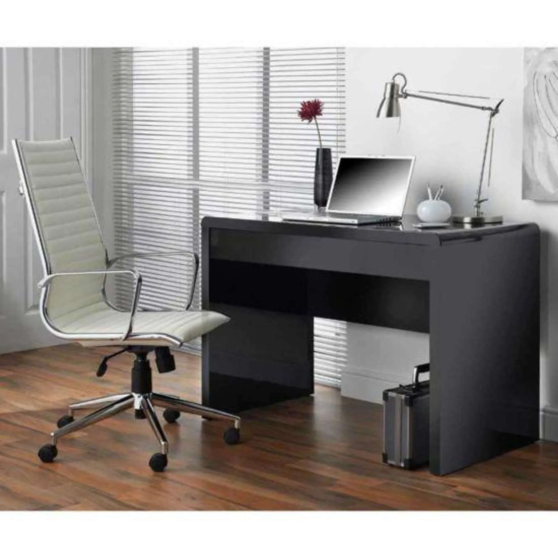 Luxor Gloss Workstation/Desk with Hidden Drawer Black