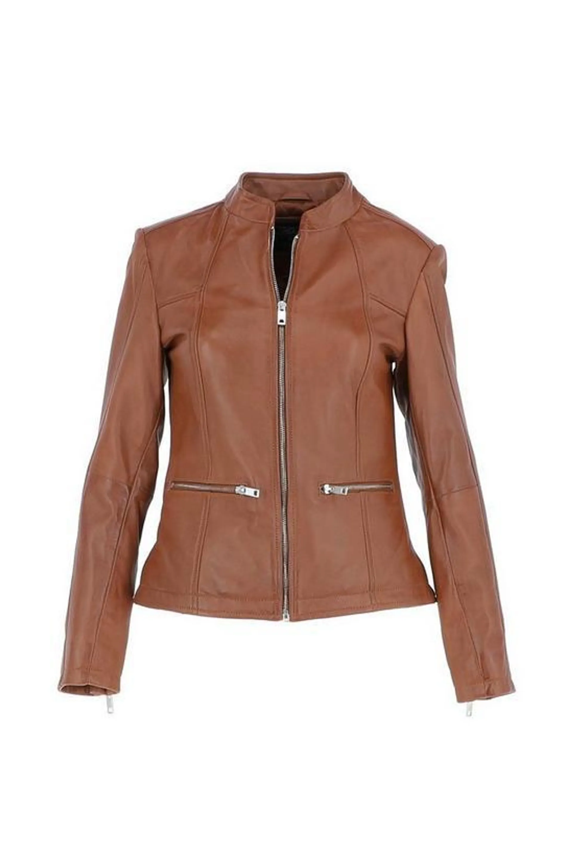 'Chiara' Ladies Leather Mandarin Collar Center Zip Biker Jacket