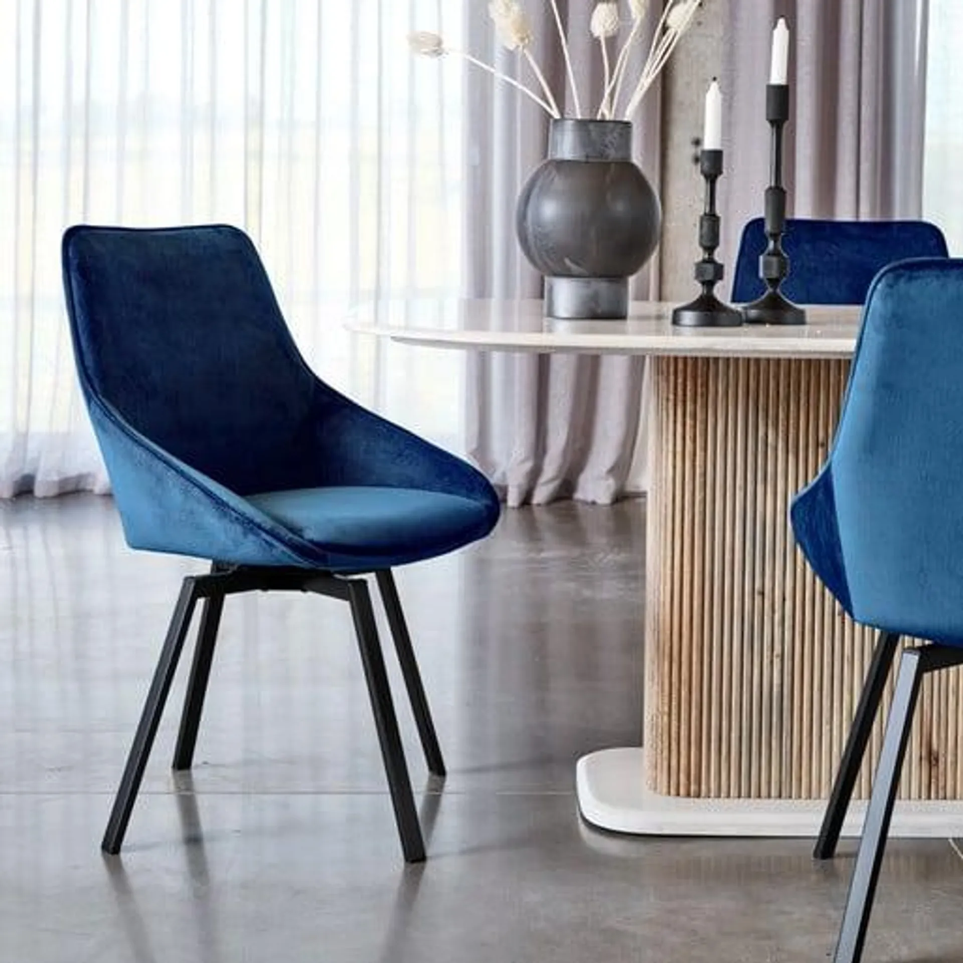 Blue Velvet Swivel Dining Chair