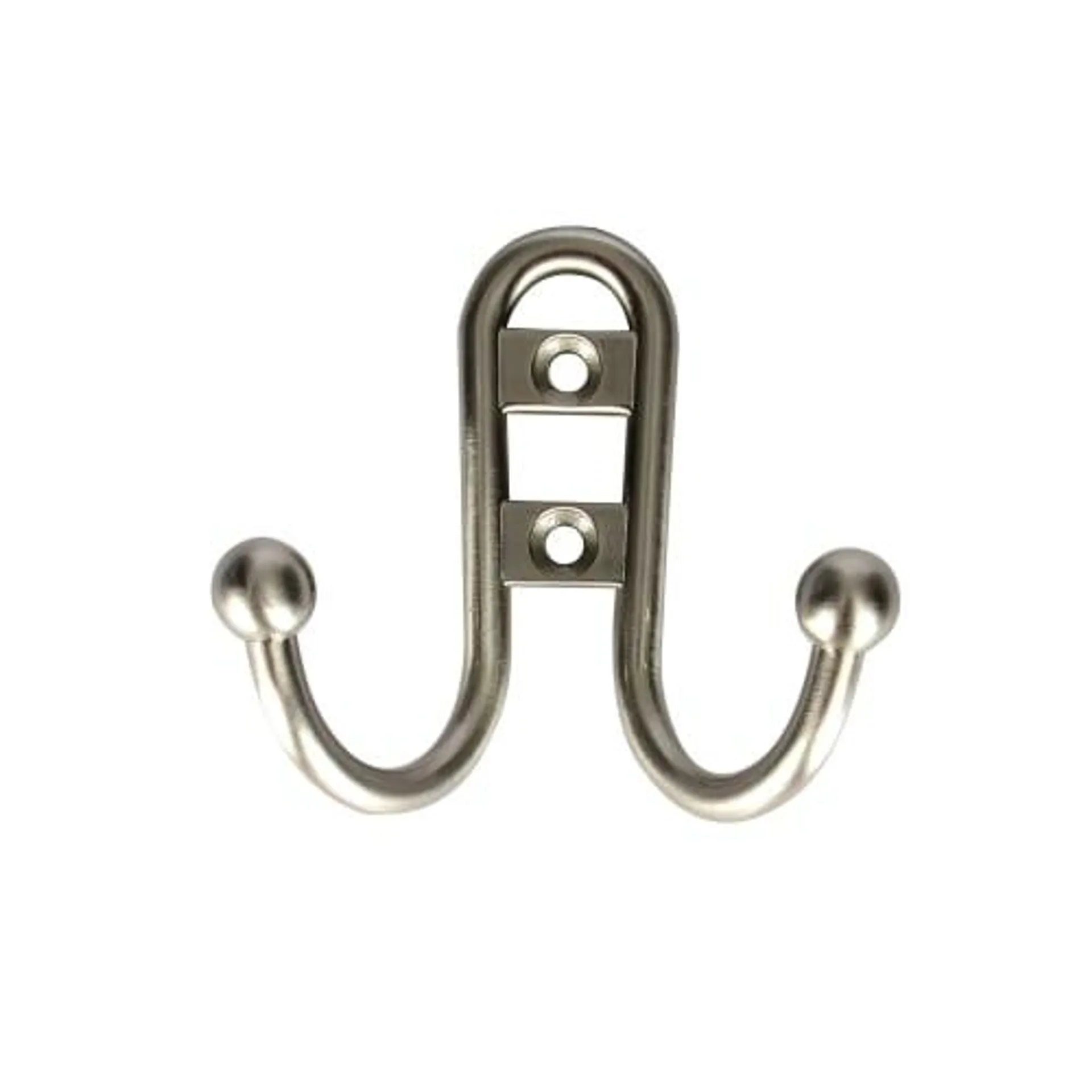 Wickes 2 Pronged Hat & Coat Hook Ball End Brushed - Nickel