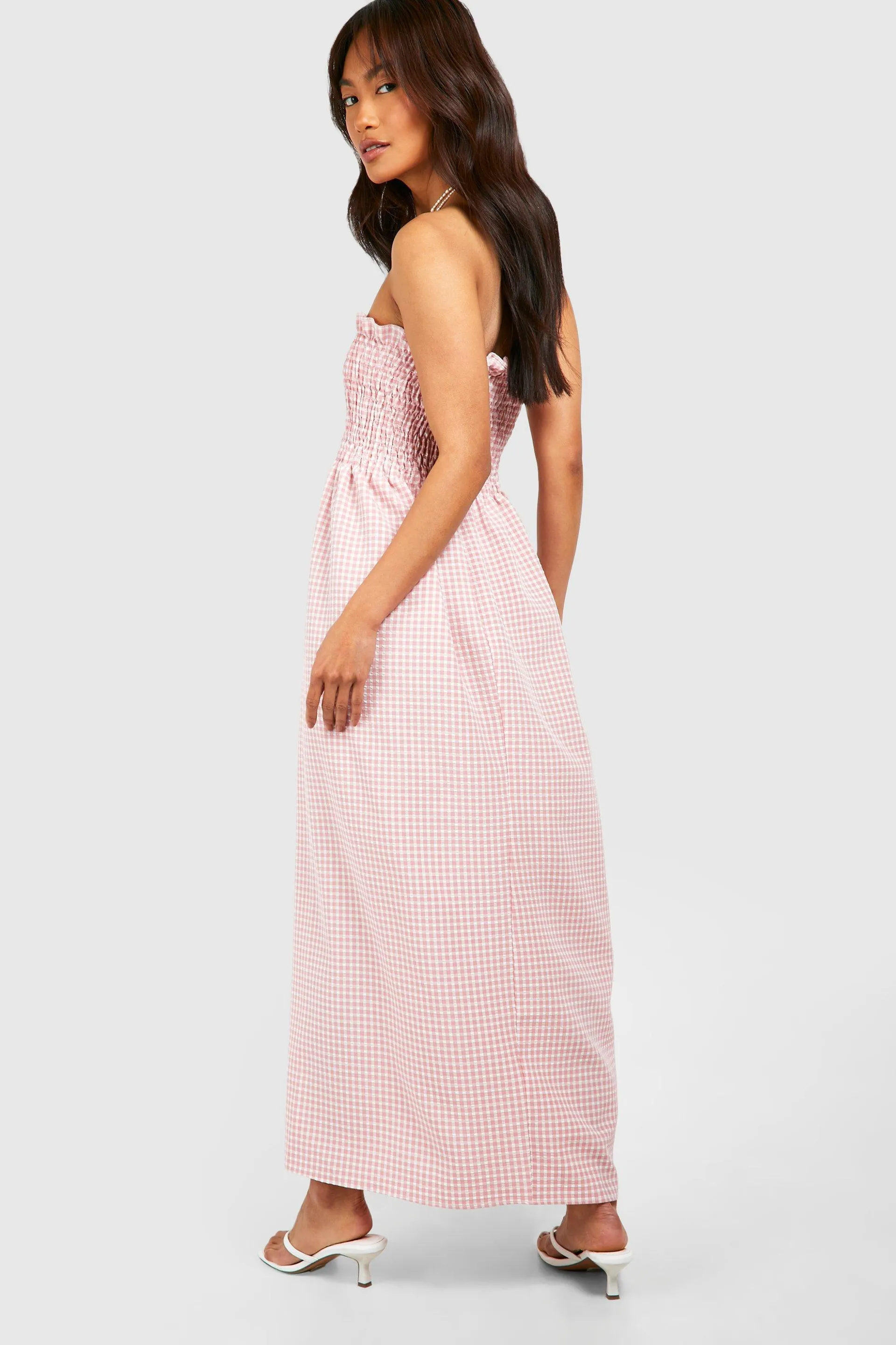 Gingham Shirred Bandeau Midaxi Dress