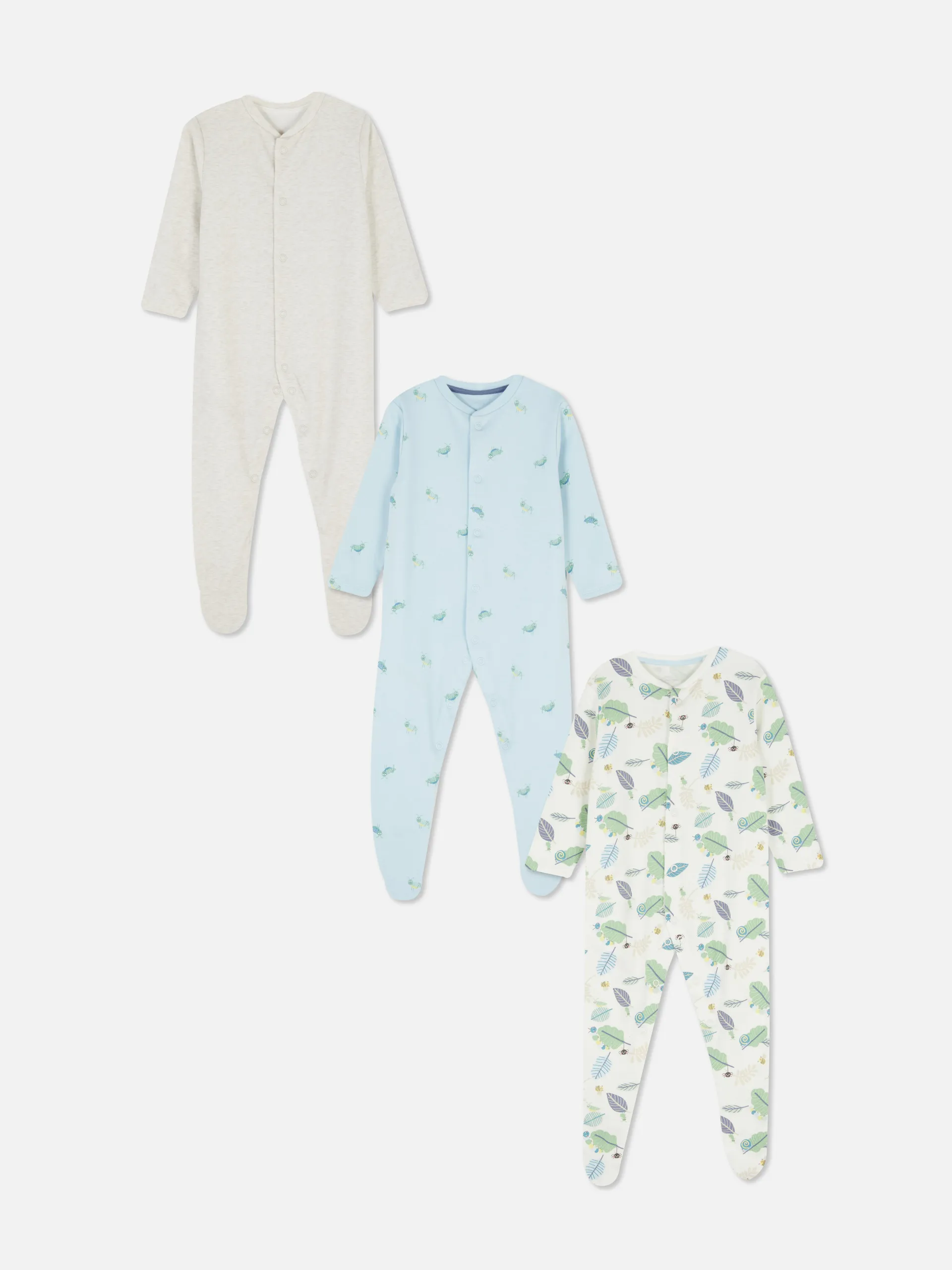 3pk Mixed Insect Print Sleepsuits