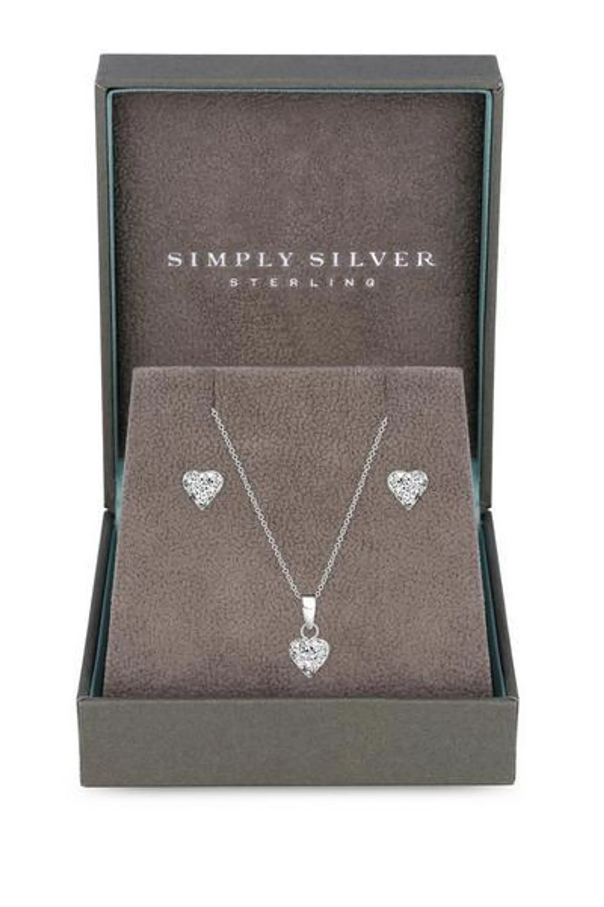 Sterling Silver 925 Cubic Zirconia Pave Heart Jewellery Set - Gift Boxed
