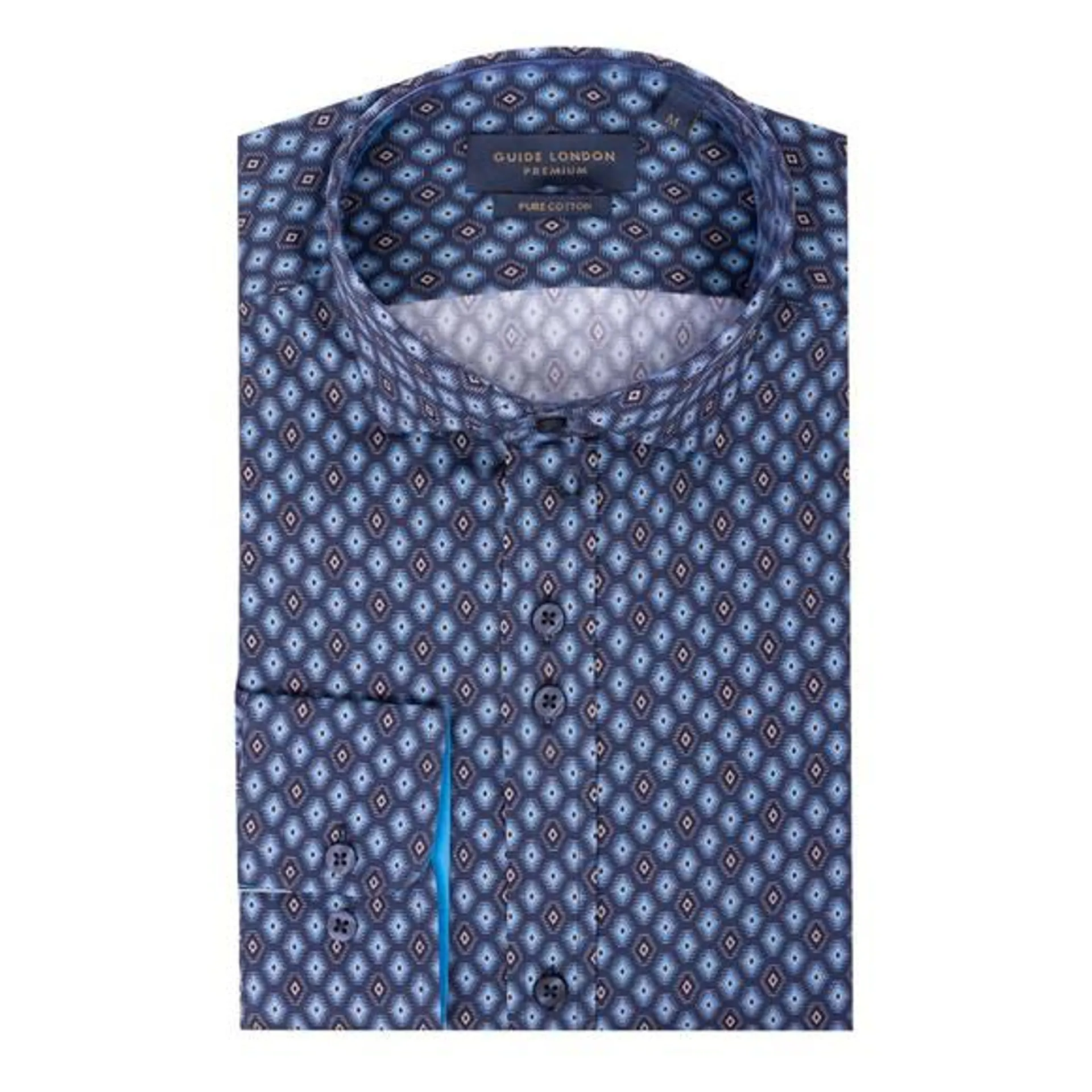 Mens Blue Cotton Diamond Print Shirt