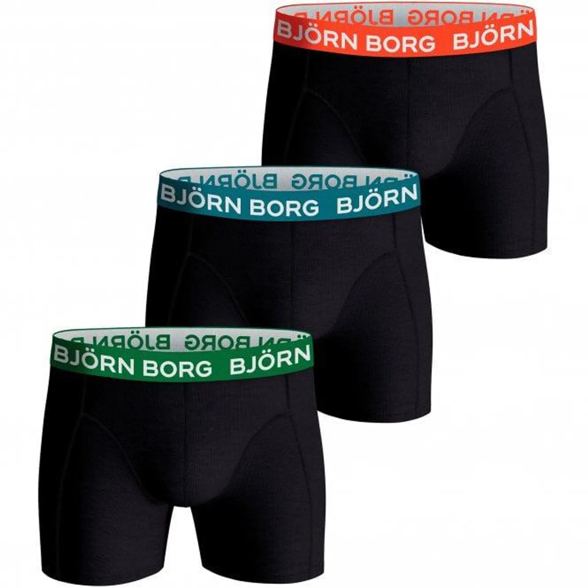 Bjorn Borg 3-Pack Contrast Waistband Boxer Trunks, Black