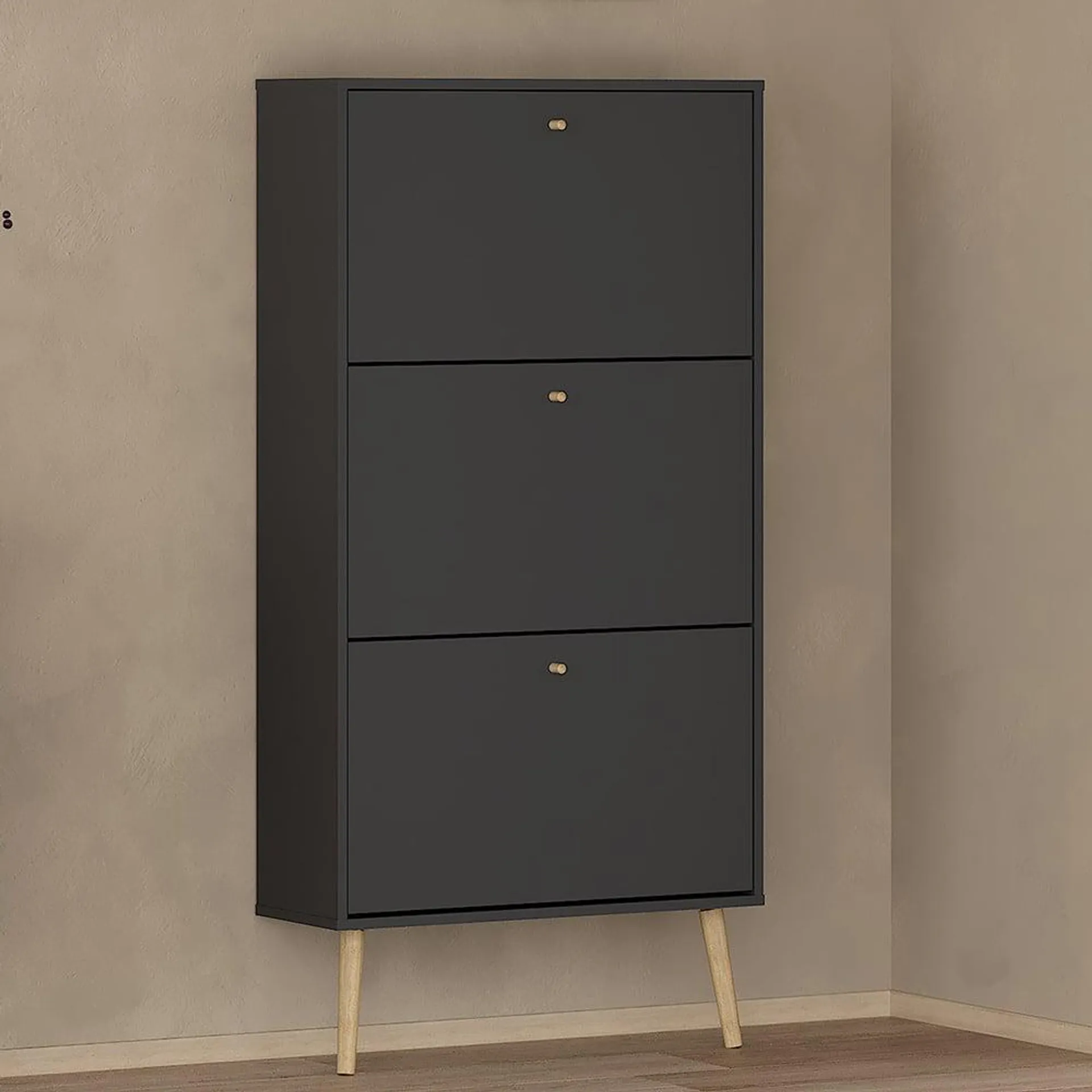 Florence Cumbria 3 Flip Down Door Dark Grey Shoe Cabinet