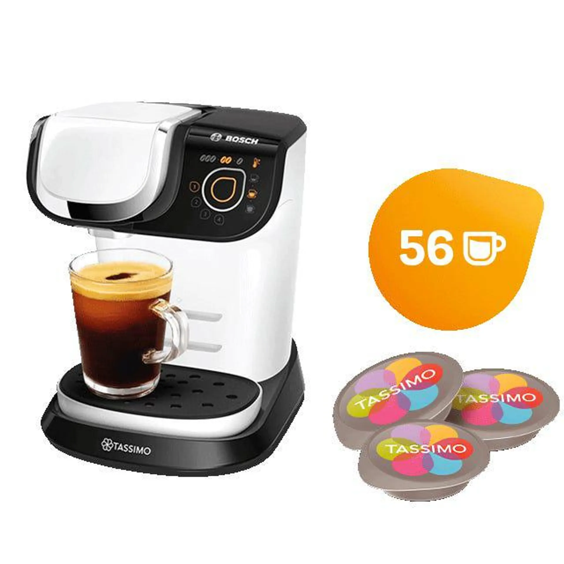 My Way White Coffee Machine & Tassimo Best Sellers Coffee Capsule Selection