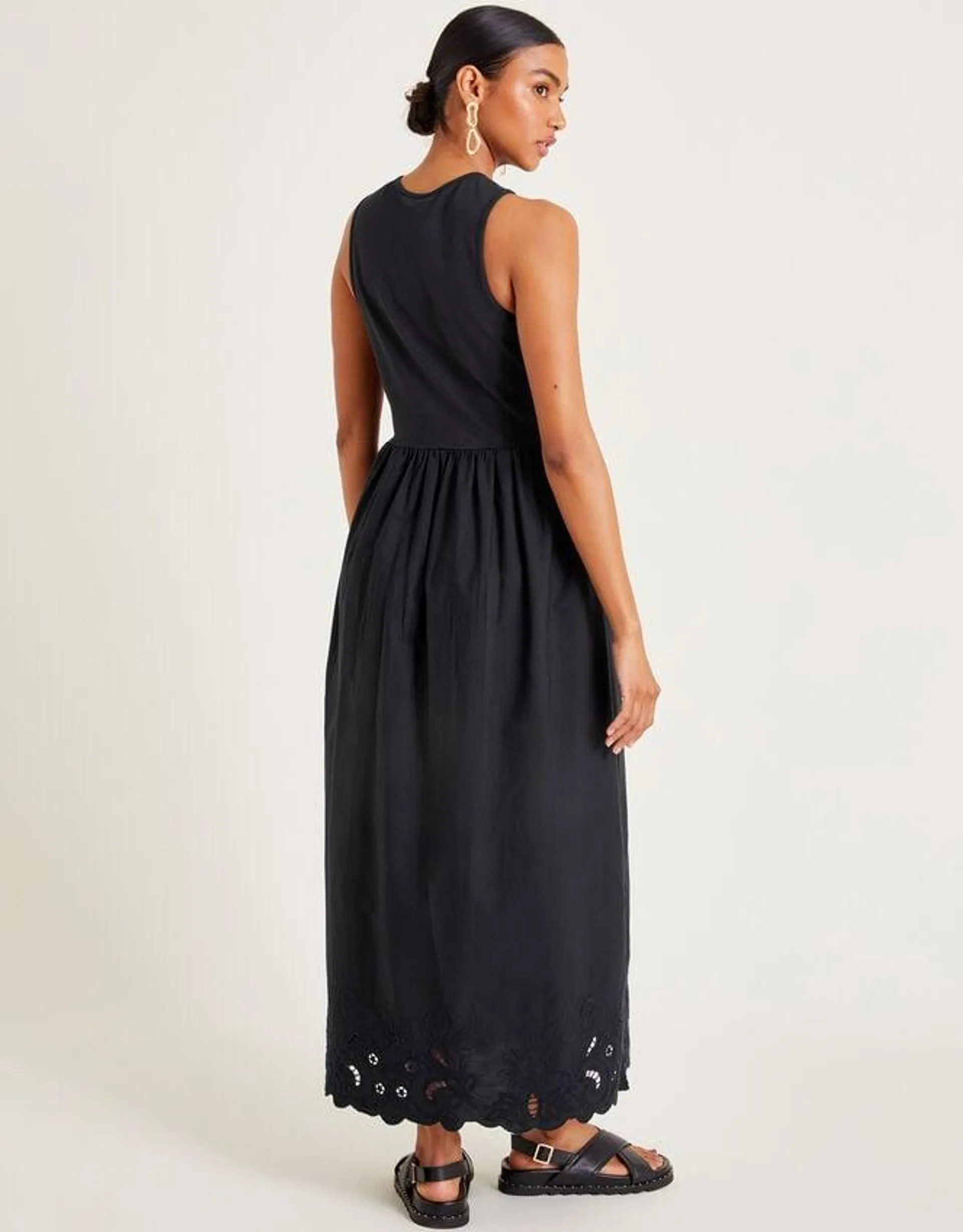 Esme Embroidered Sleeveless Midi Dress Black