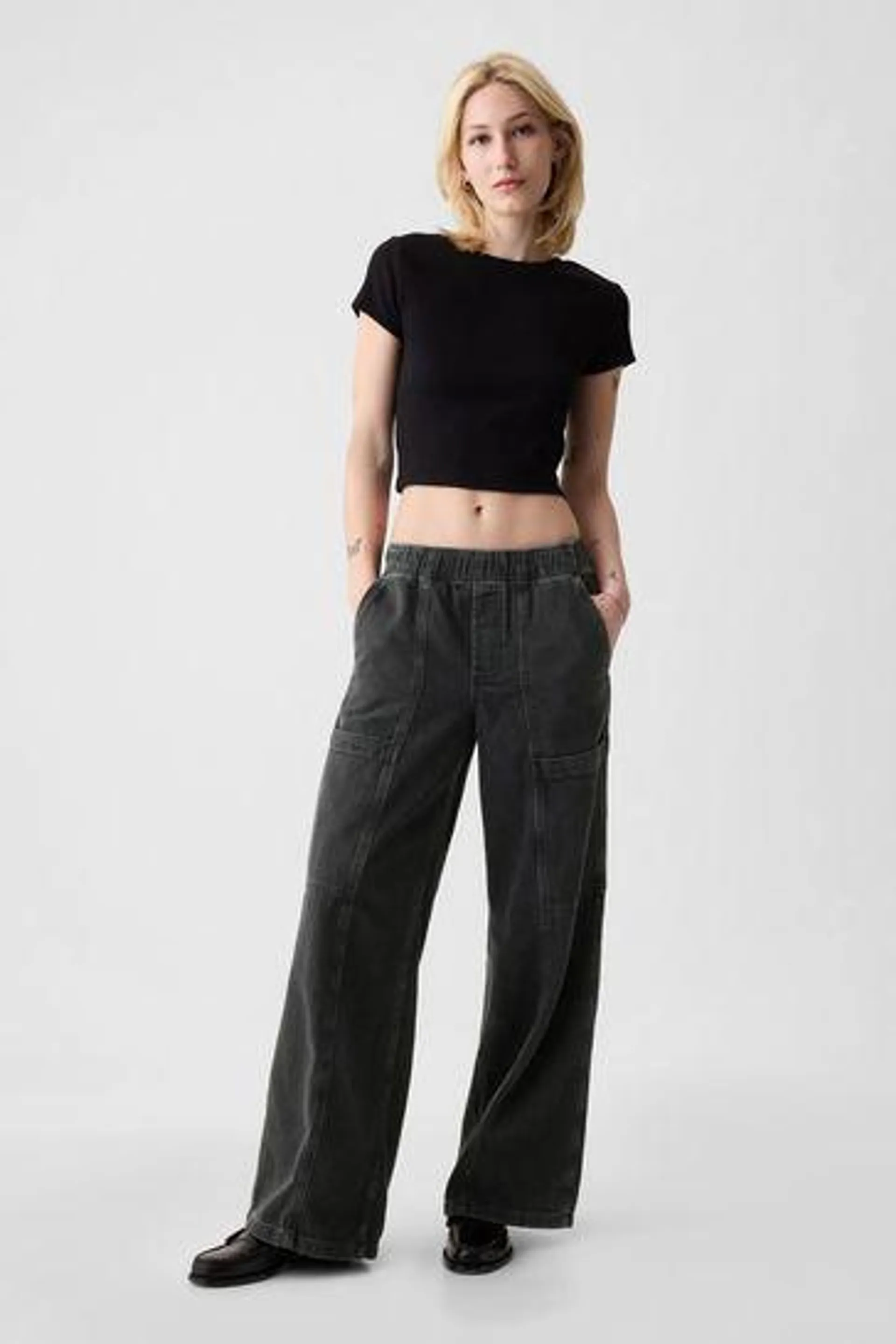 High Waisted Wide Leg Utility Jeans