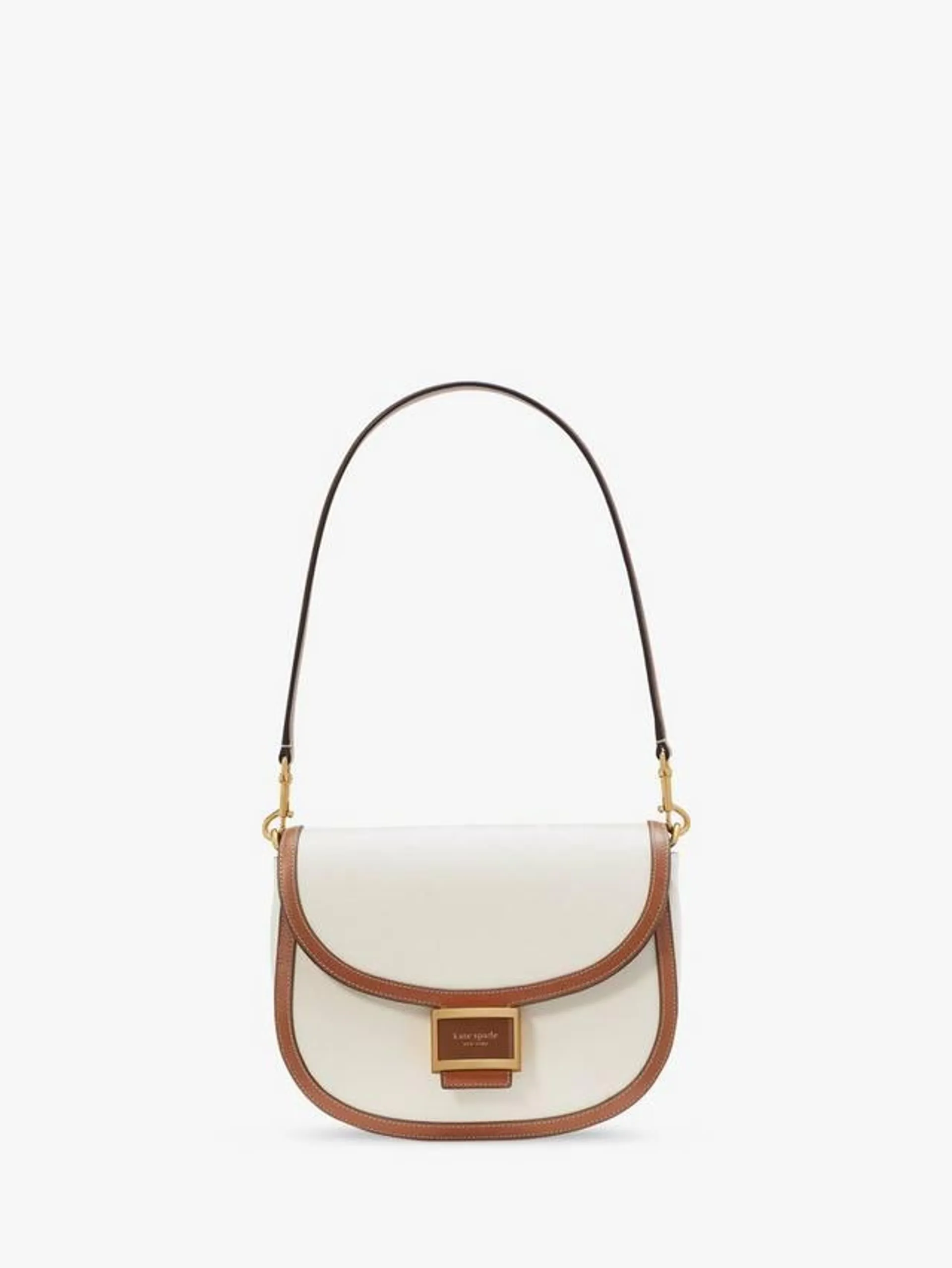 Colour Block Convertible Leather Saddle Bag, Halo White/Multi