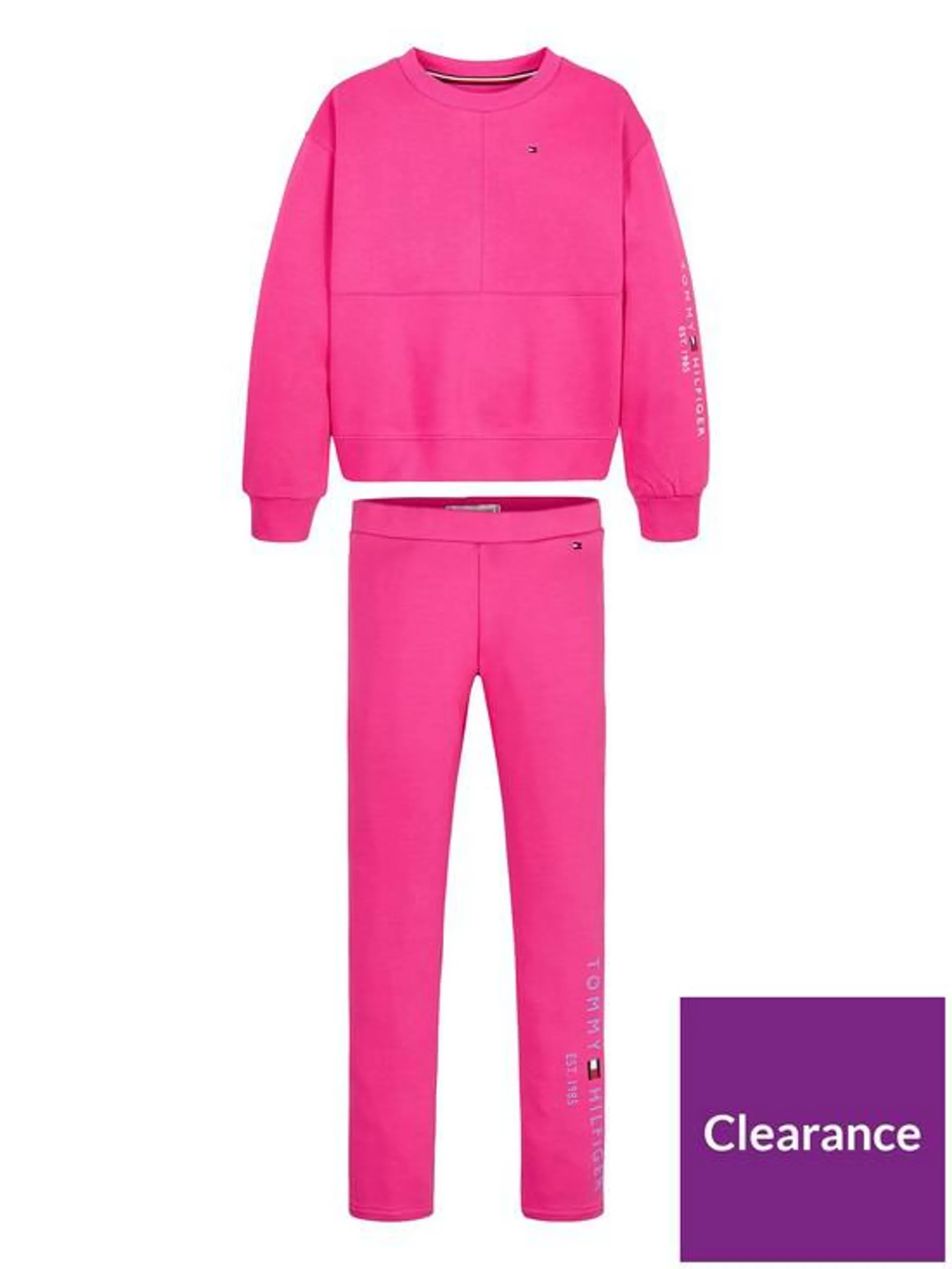 Girls Essential Long Sleeve Top and Legging Set - Hot Magenta