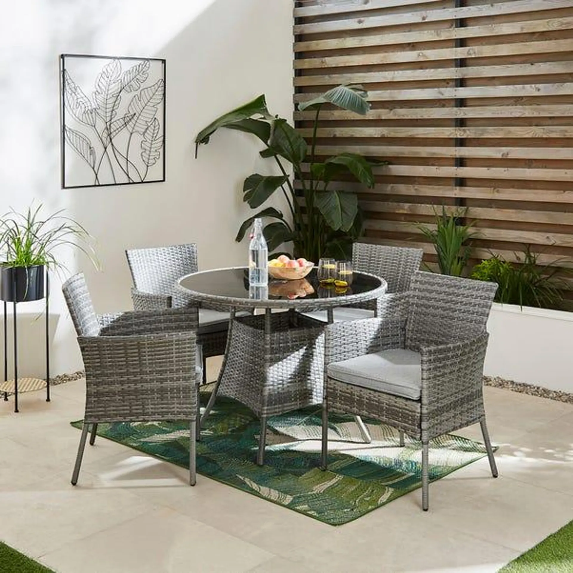 St Lucia Rattan Round Grey Dining Set