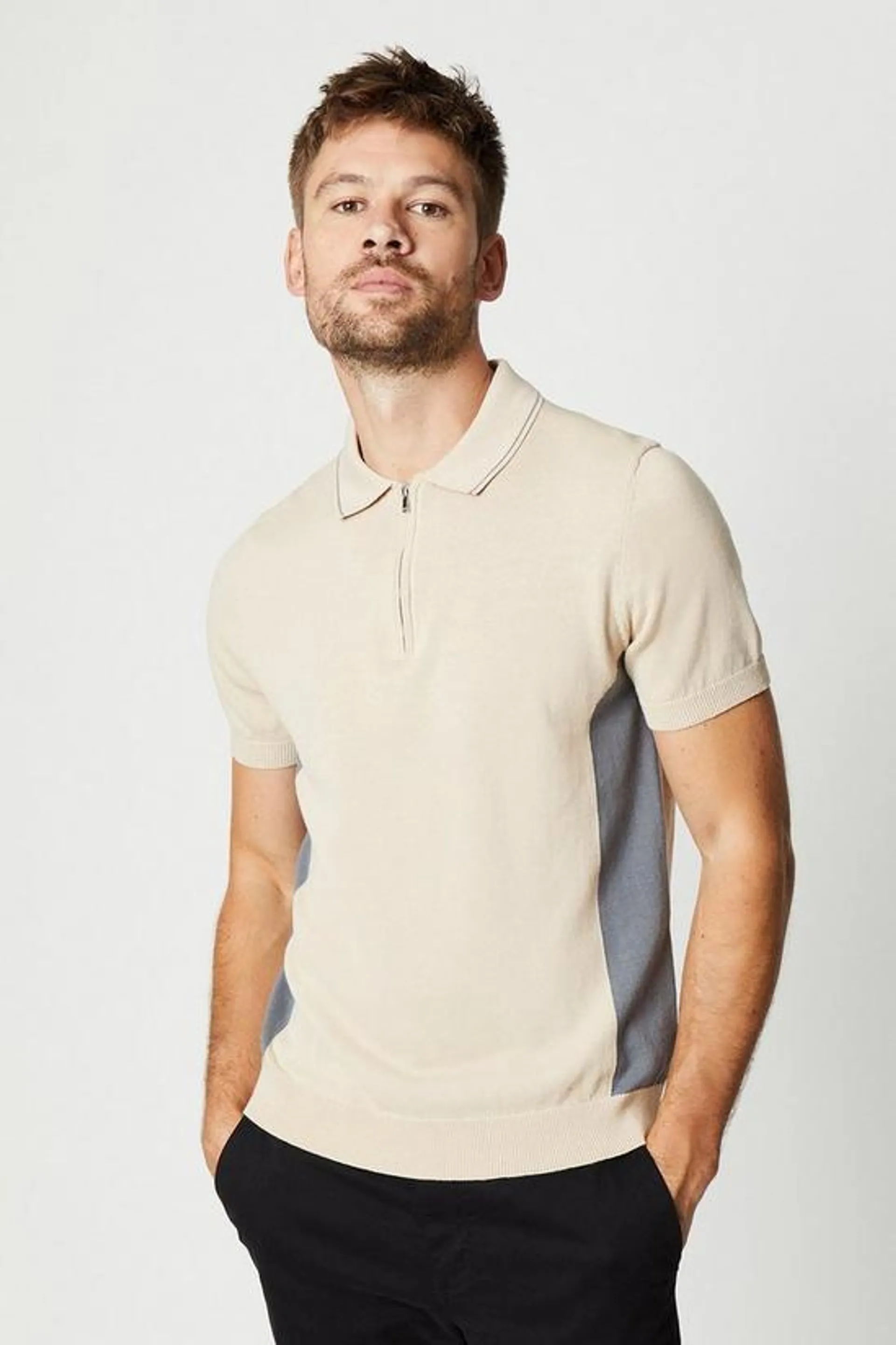 Side Panel Zip Knitted Polo