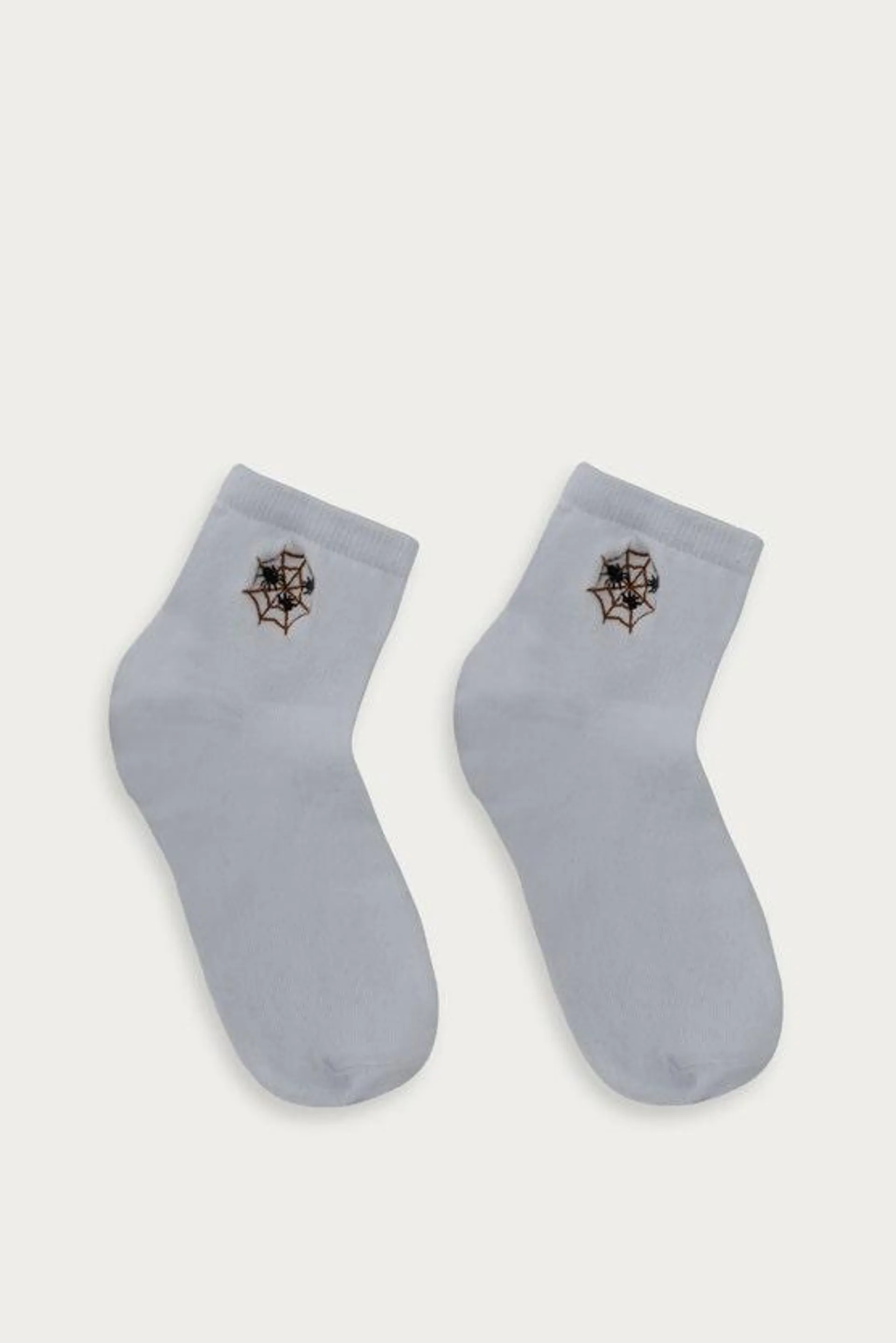 White Spider Embroidery Socks