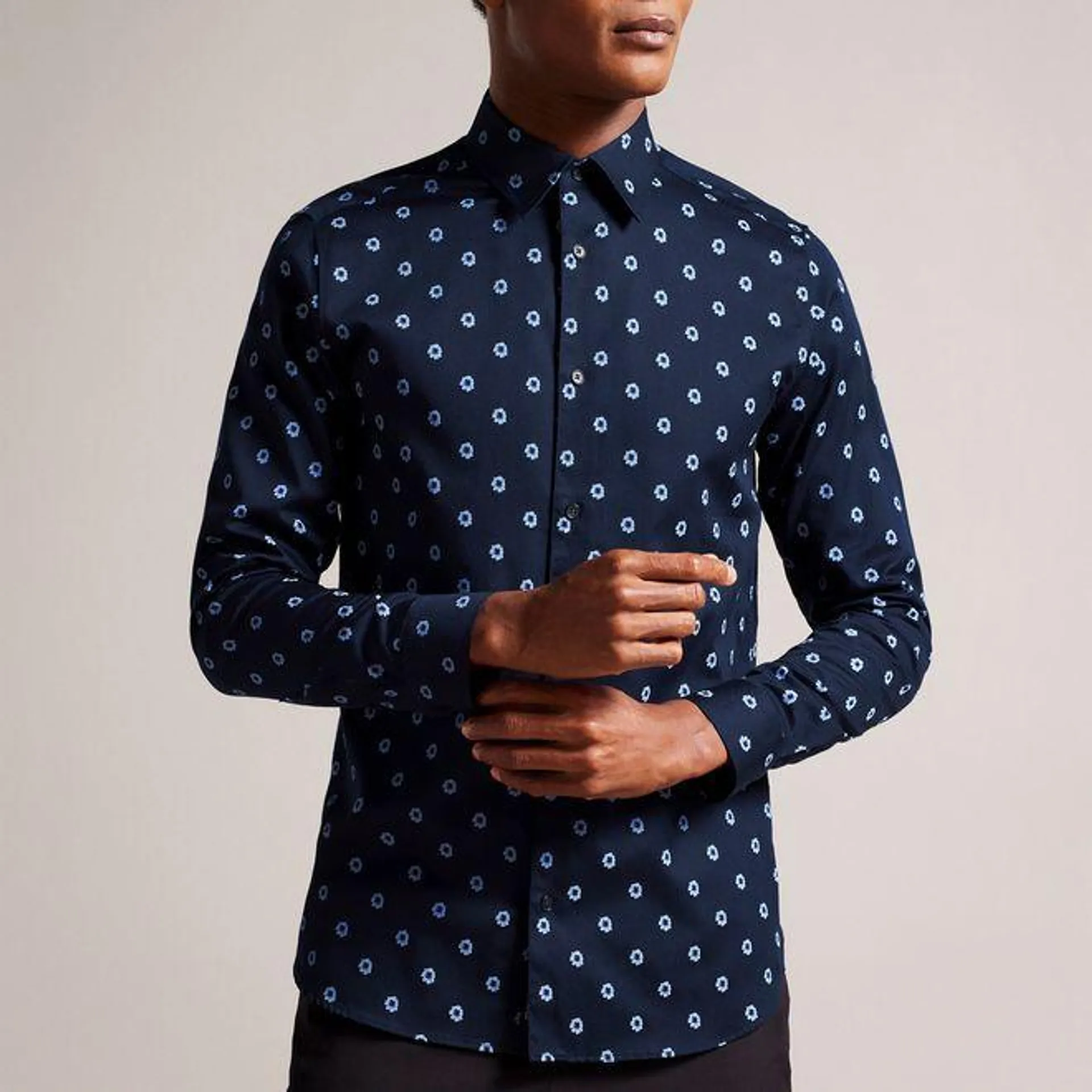 Ted Baker KYME Long Sleeve Ditsy Floral Shirt in Navy