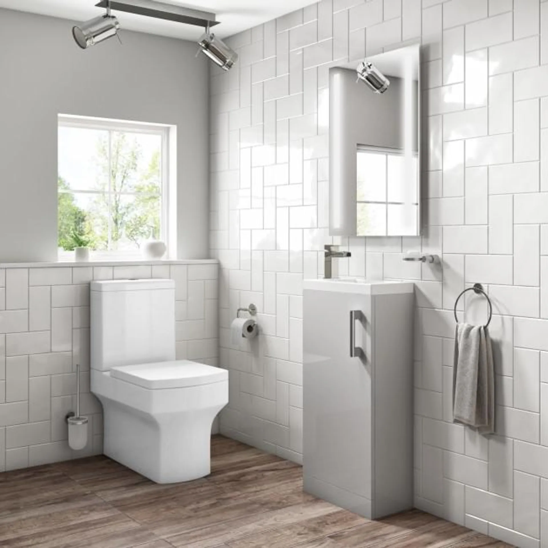 Cloakroom Suite with Grey Vanity Unit Small Basin & Close Coupled Toilet - Ashford