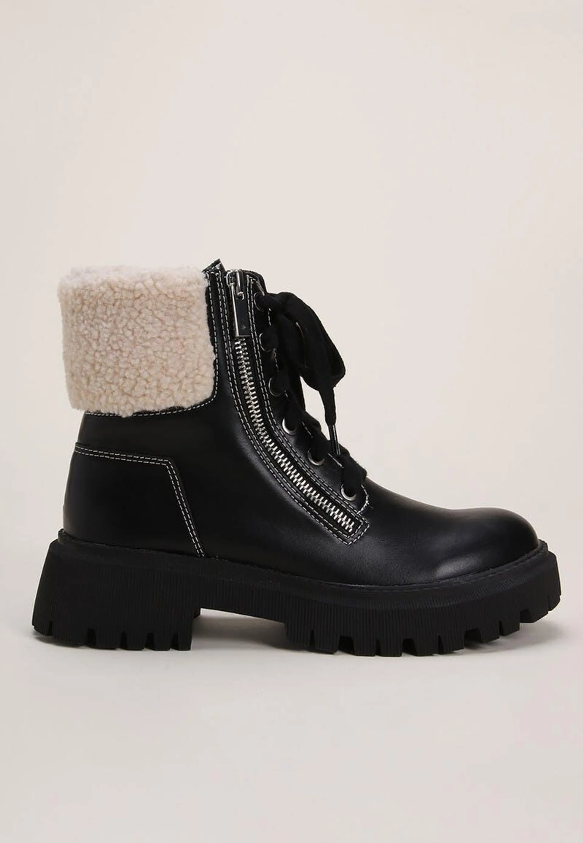 Womens Black Fleece Cuff Hiker Boots