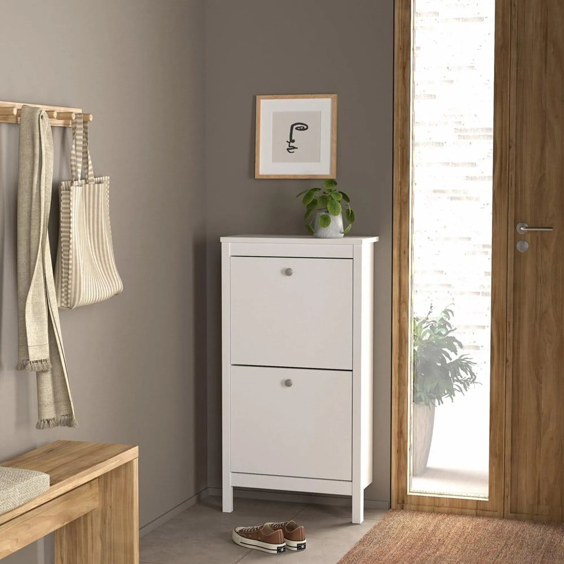 Florence Madrid 2 Flip Down Doors White Shoe Cabinet