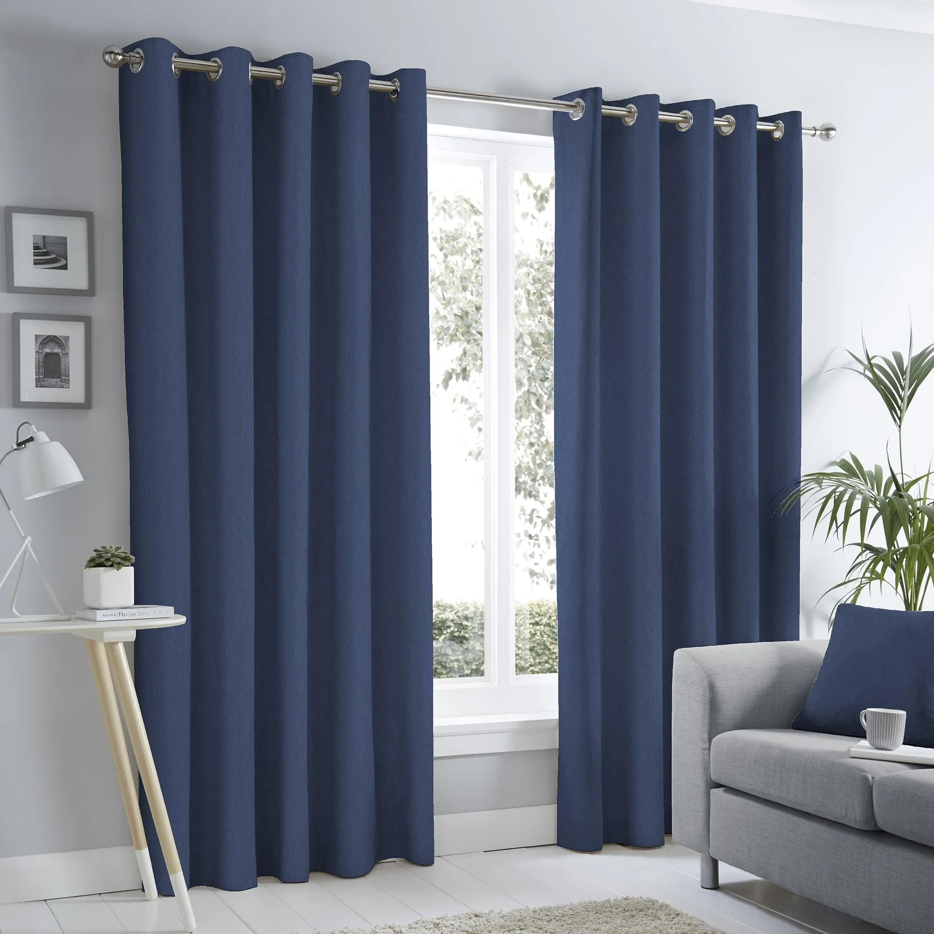 Fusion Sorbonne 100% Cotton Eyelet Curtains Navy