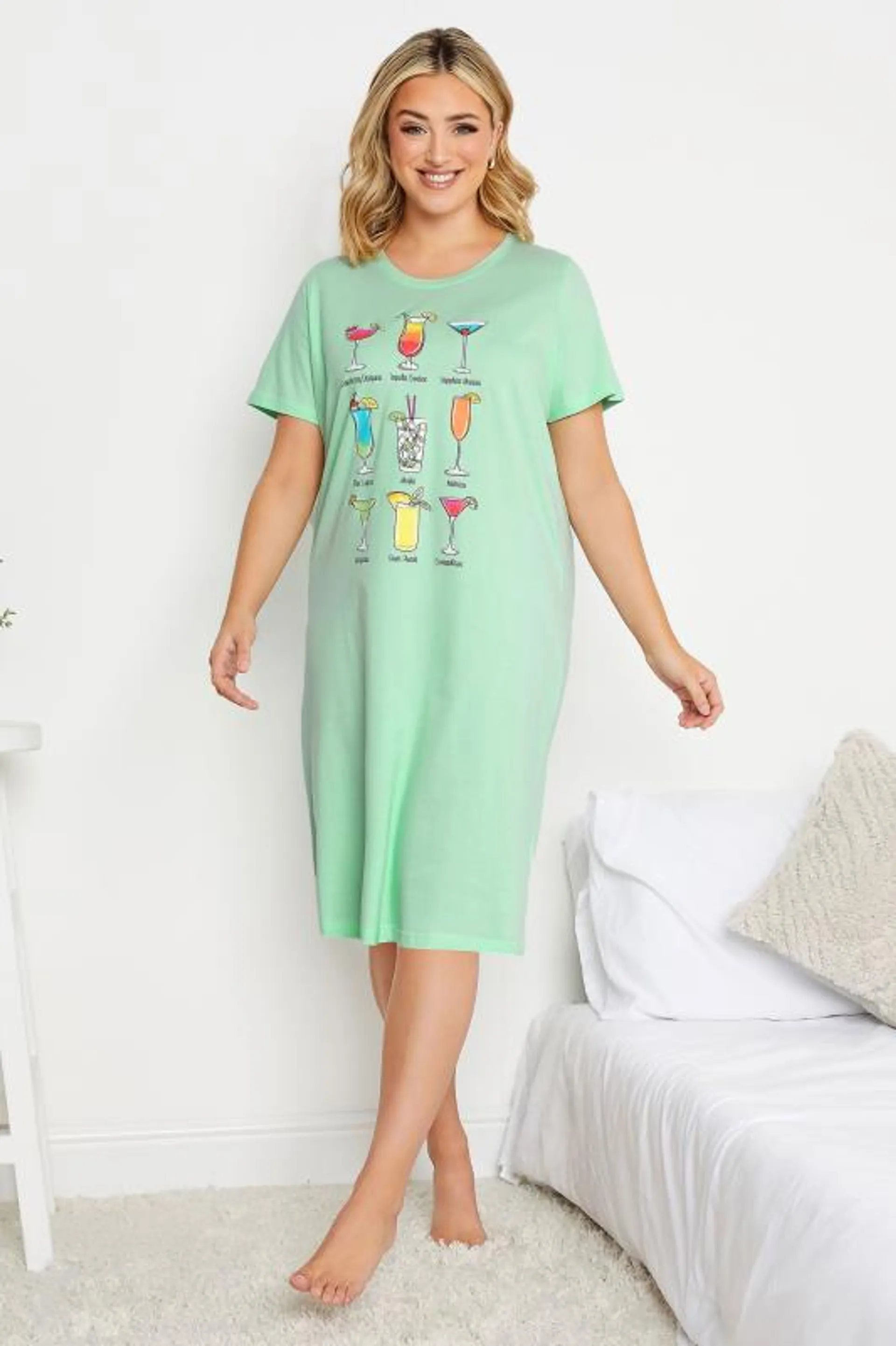 YOURS Curve Green Cocktail Print Nightdress