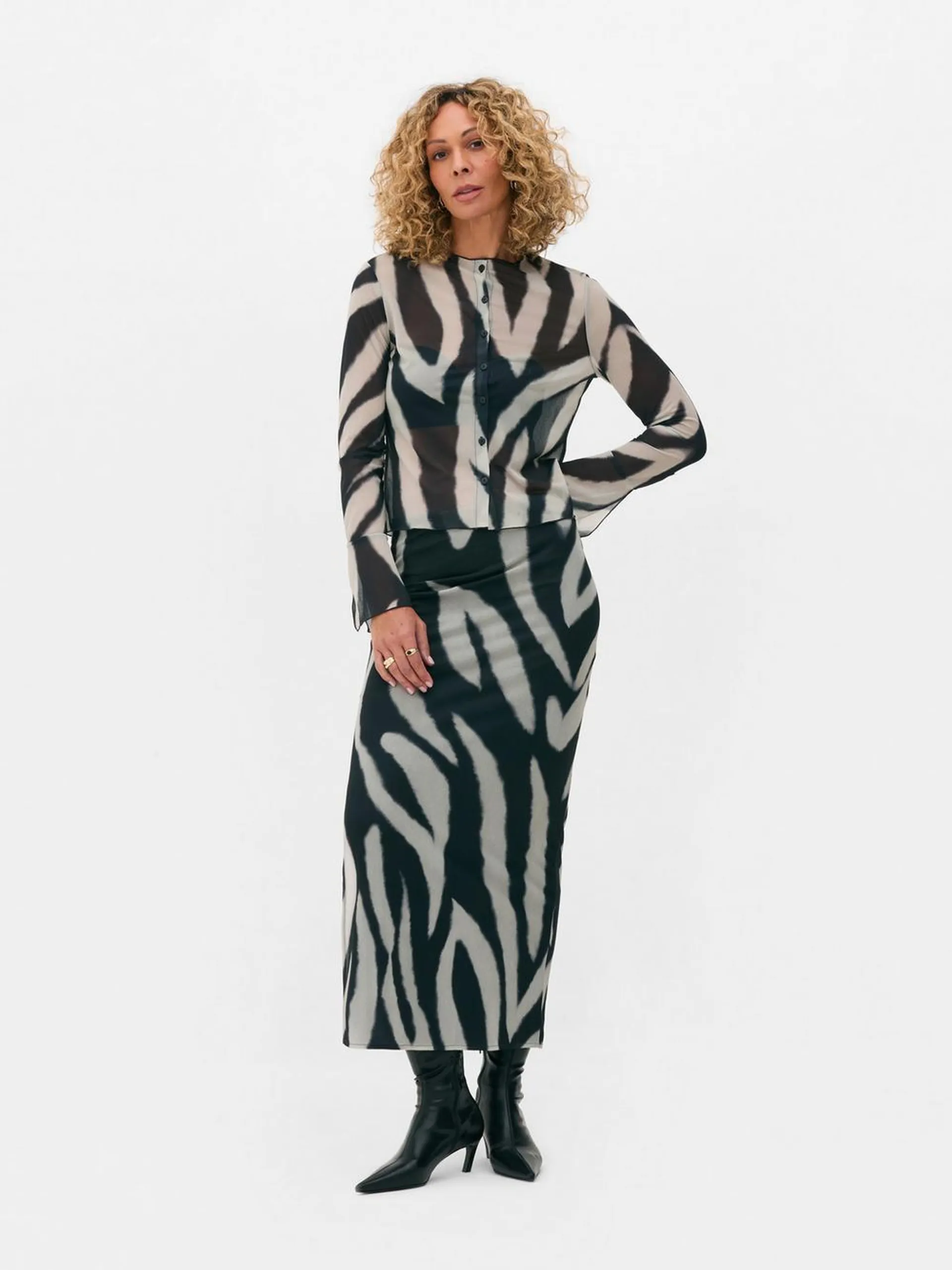 Rita Ora Zebra Pattern Flare Sleeve Blouse