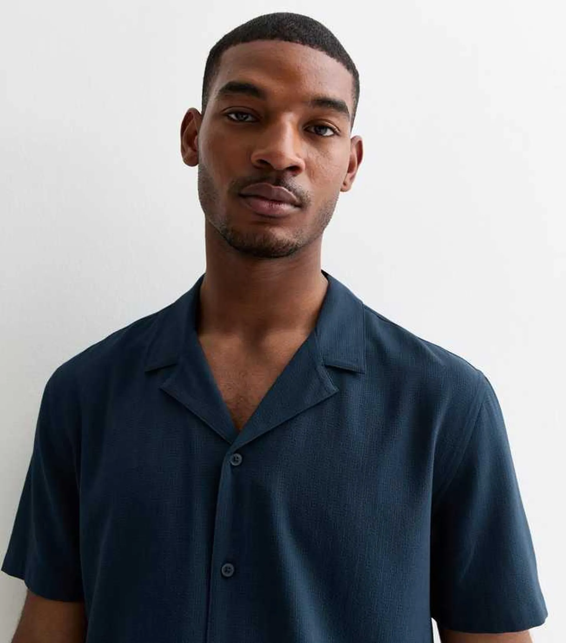 Navy Relaxed Seersucker Short Sleeve Shirt