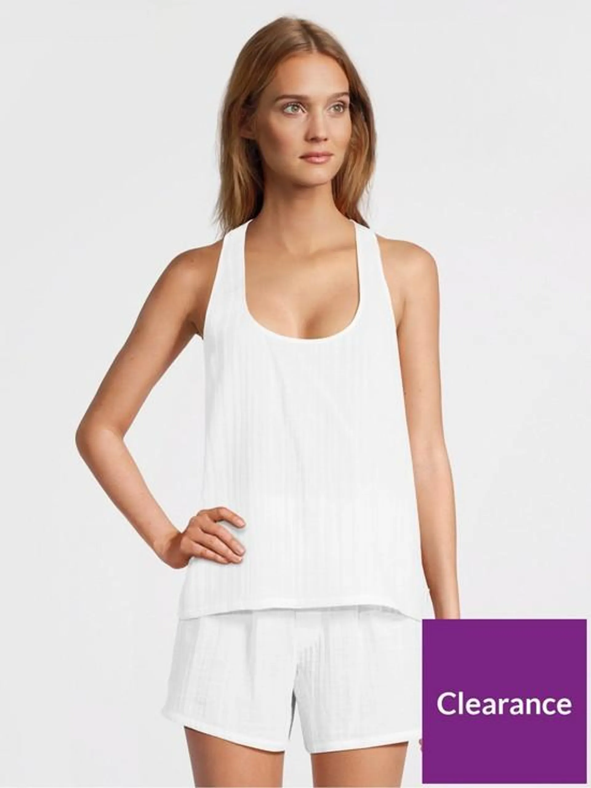 Cotton Sleeveless Short Set - White