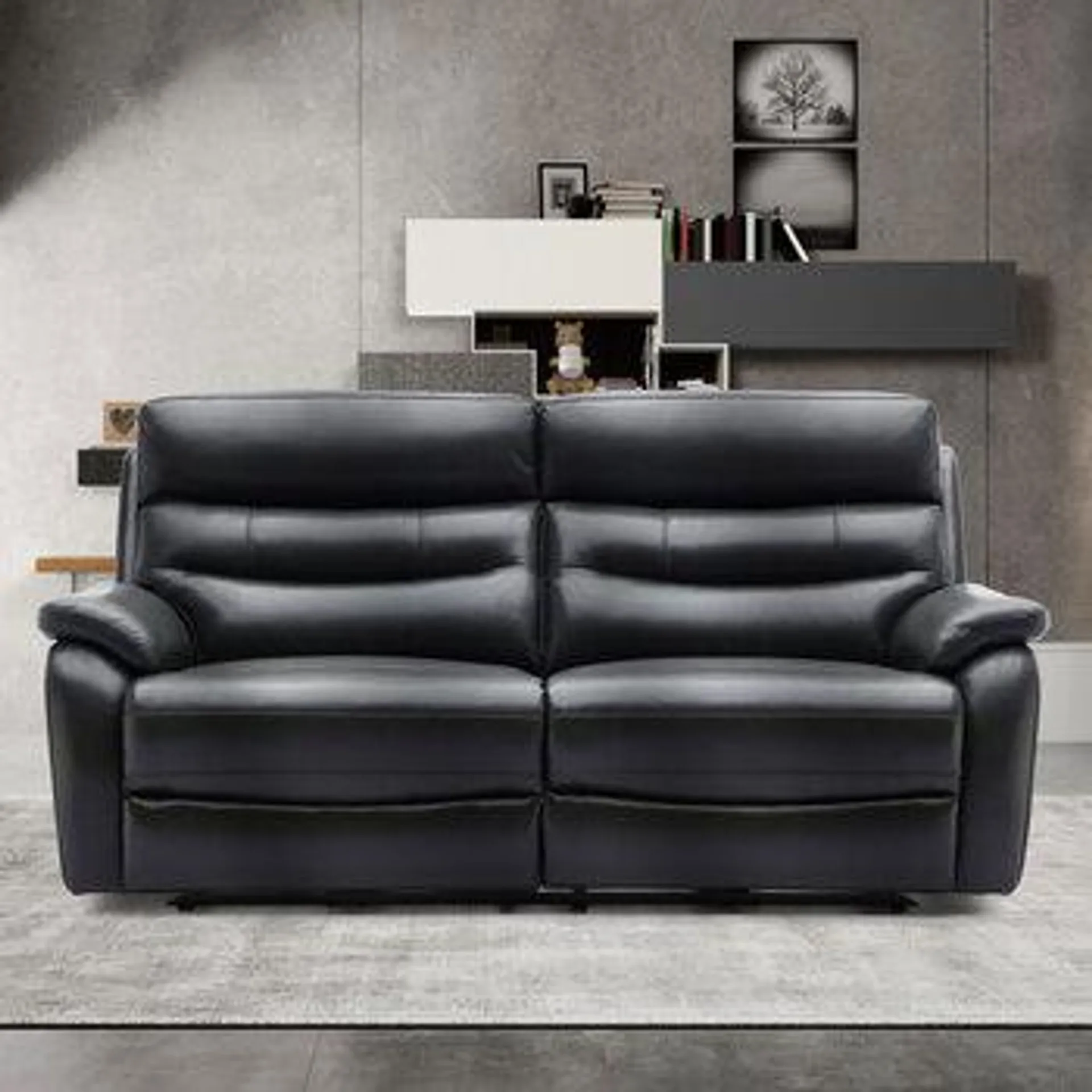 Fletcher Dark Grey Leather Power Reclining Large 2 Seater Sofa with Power Headrest