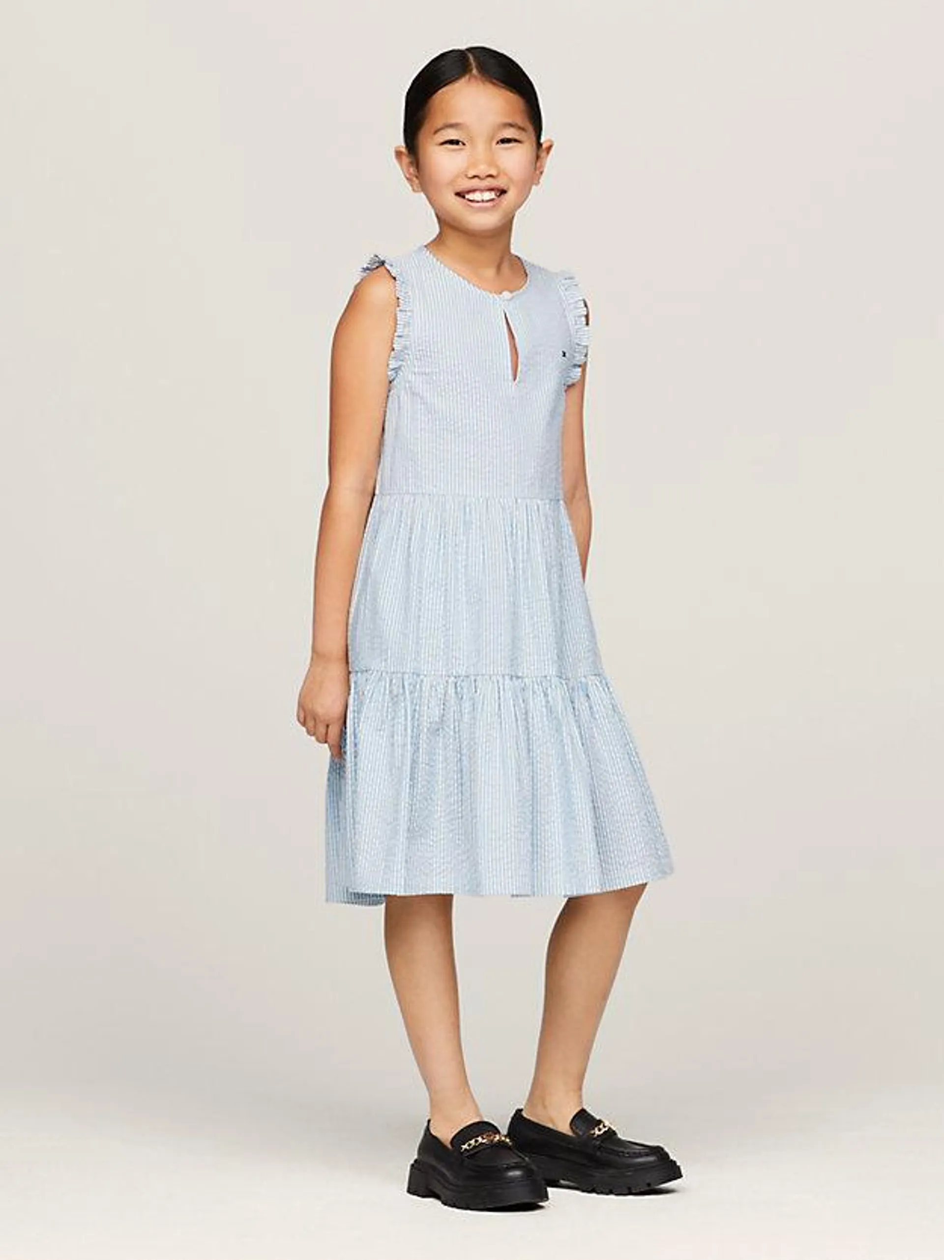 Stripe Seersucker Ruffle Tiered Dress