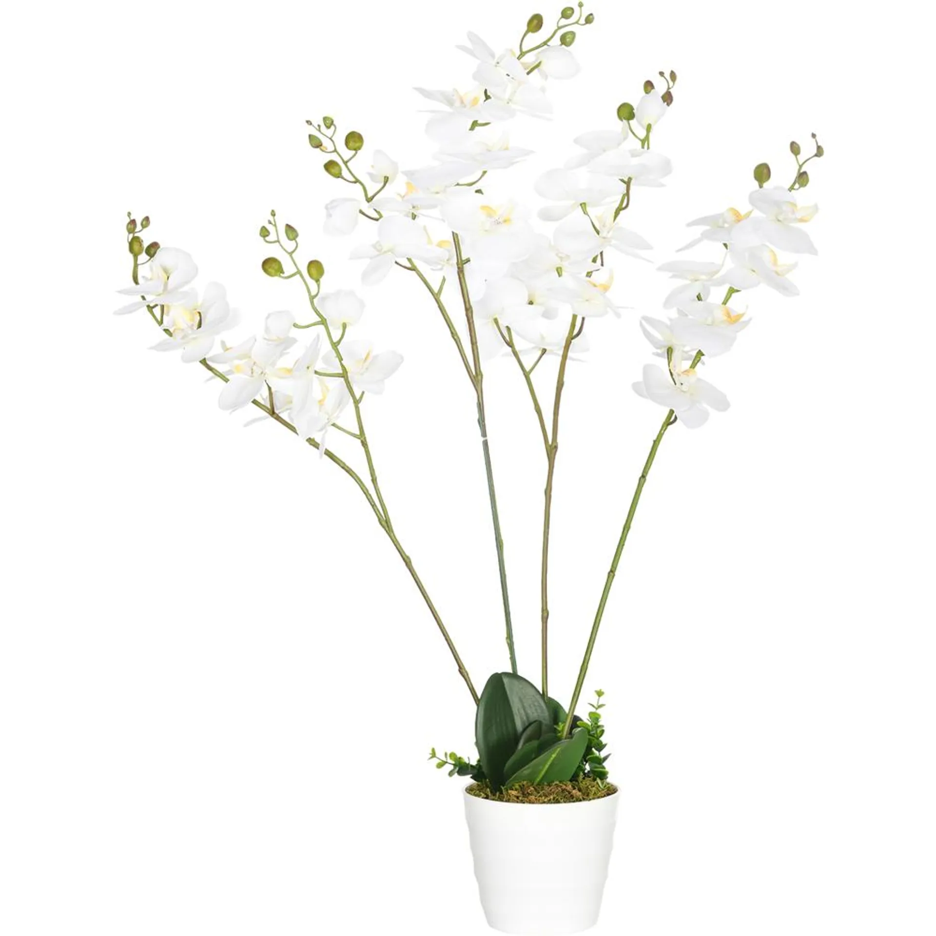 Portland White Flower Orchid Artificial Plant In Pot 2.4ft