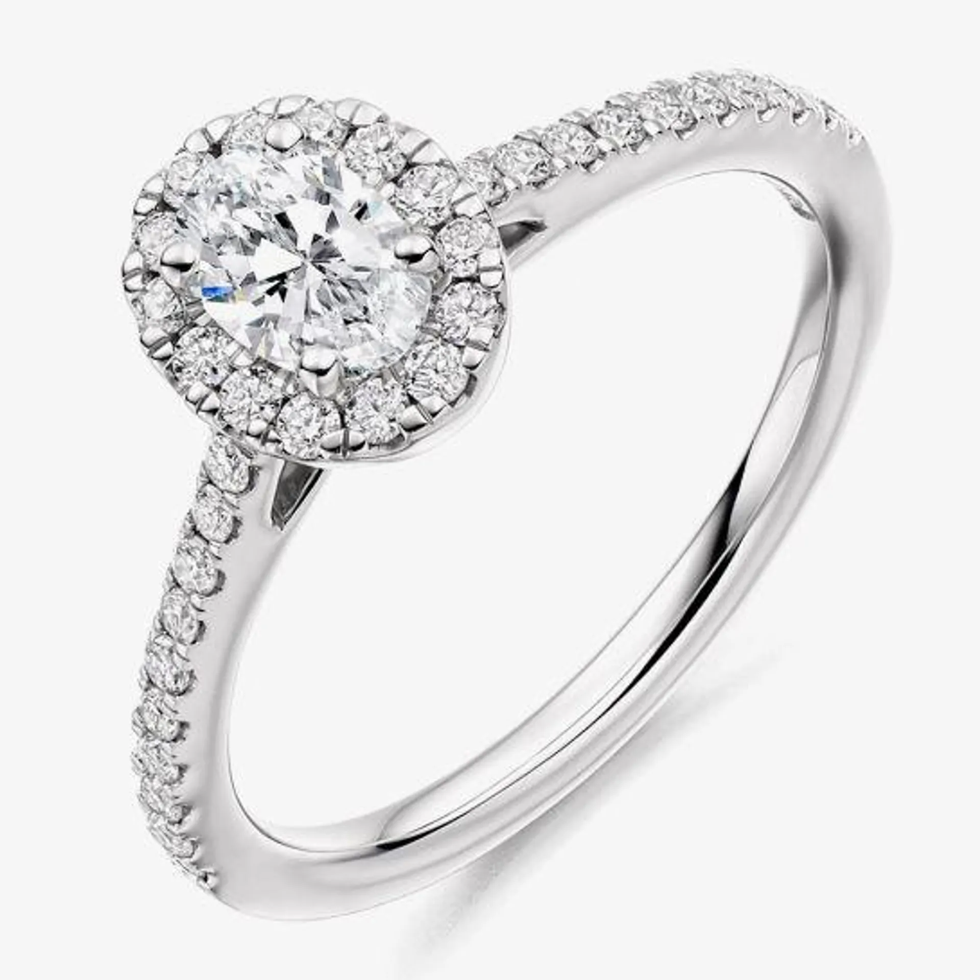 Platinum Diamond-Shoulder Oval-Cut Halo Engagement Ring (L)