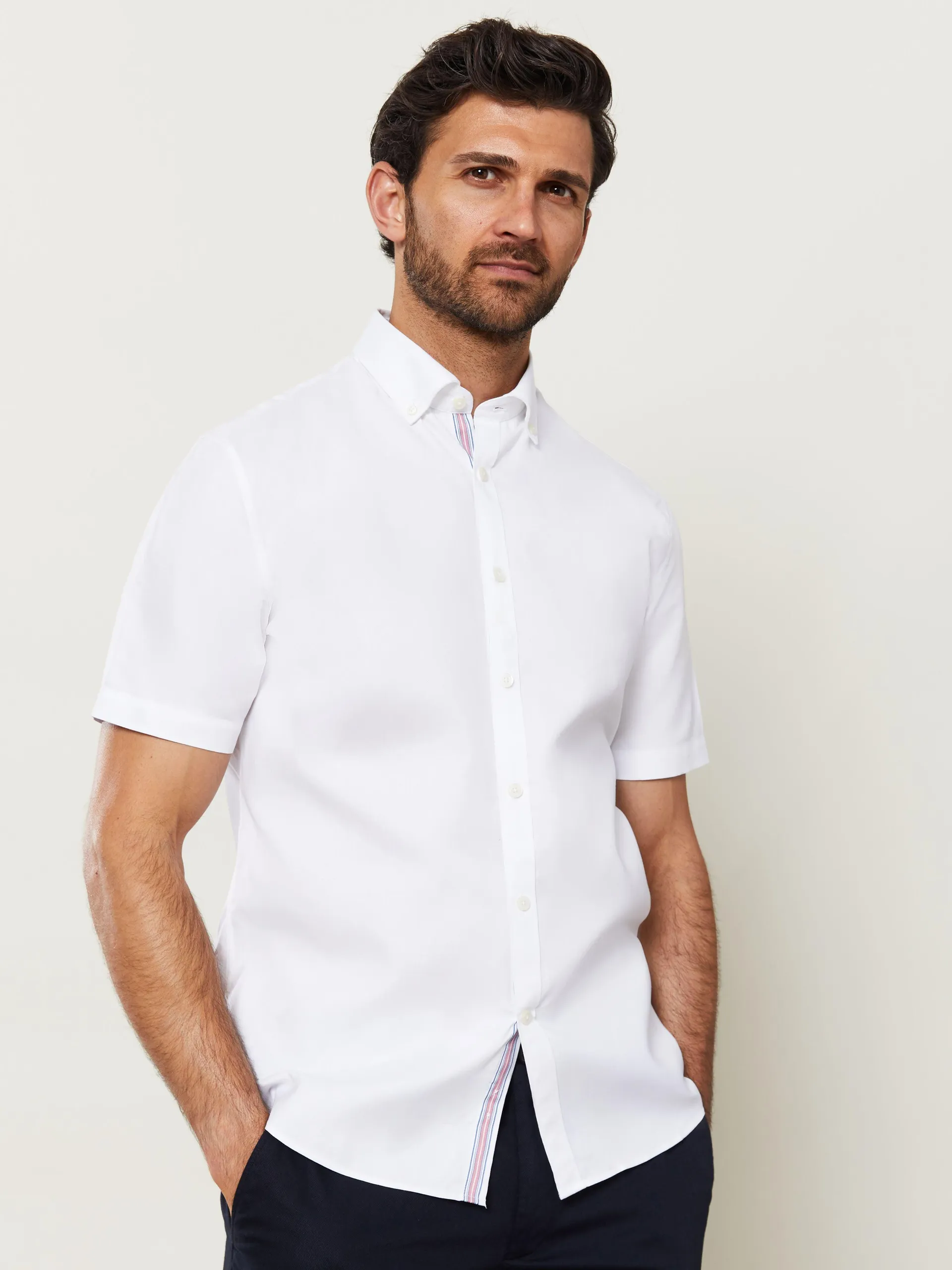 Oxford Slim Fit White and Pink Half Sleeve Shirt