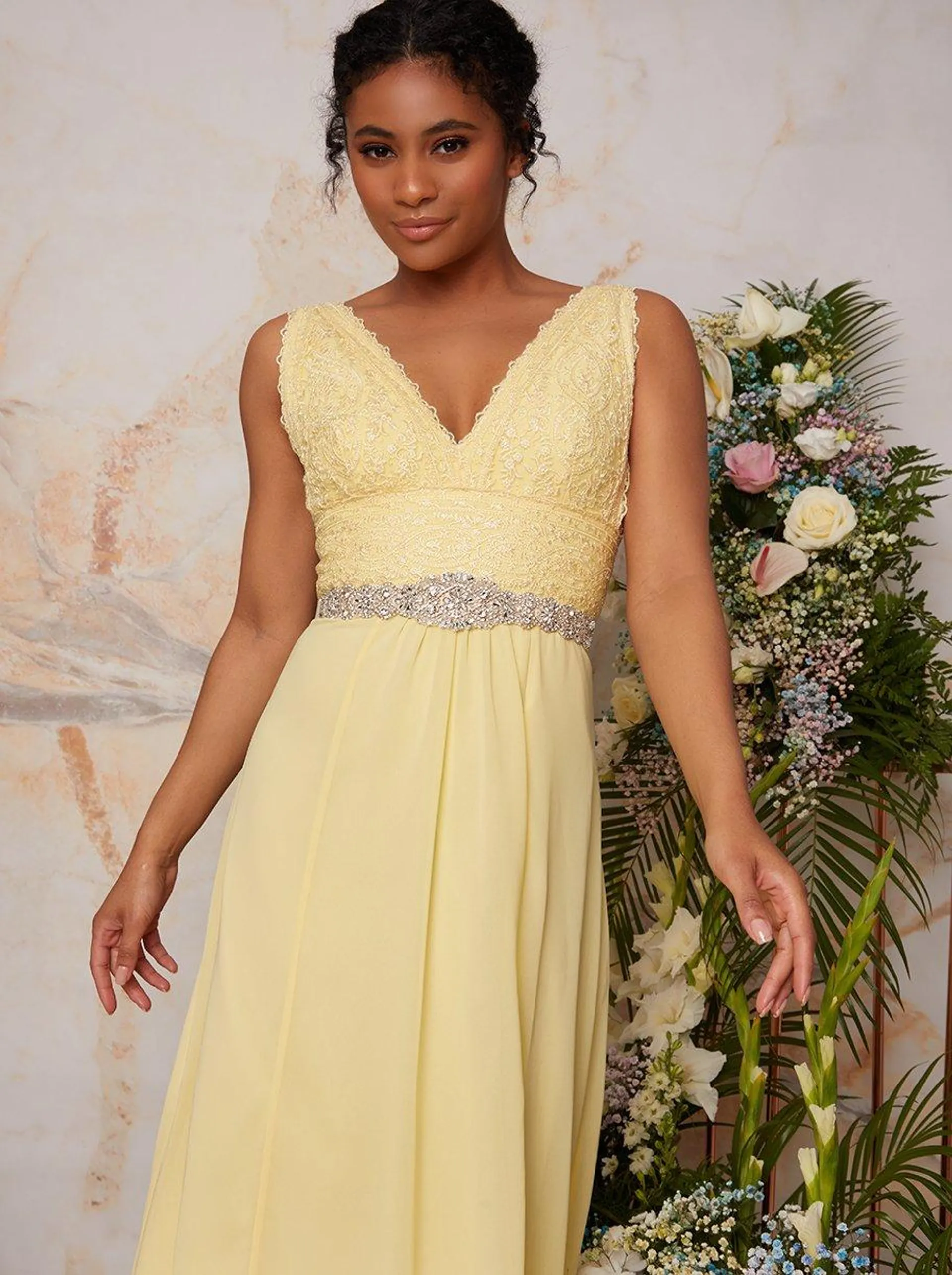 Embellished Satin Ribbon Belt in Lemon