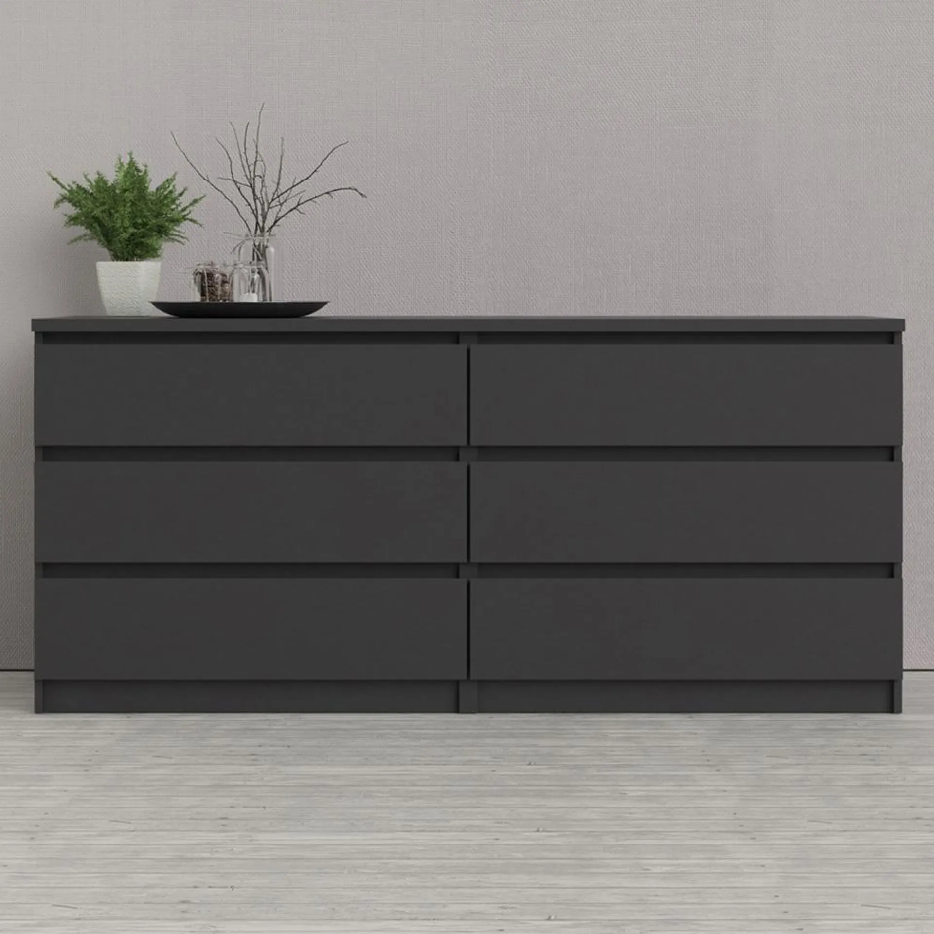 Florence 6 Drawer Black Matt Wide Chest of Drawers