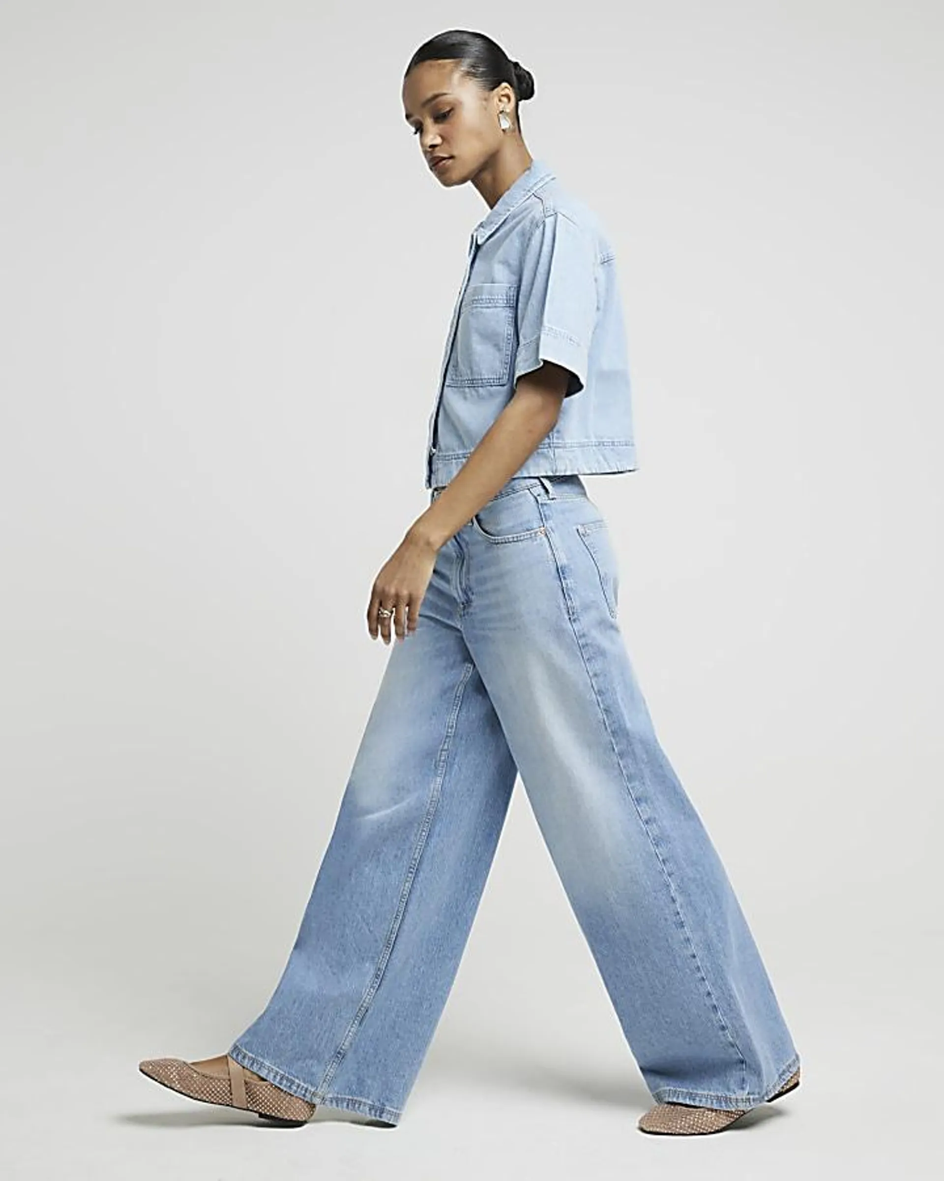 Blue high rise palazzo jeans