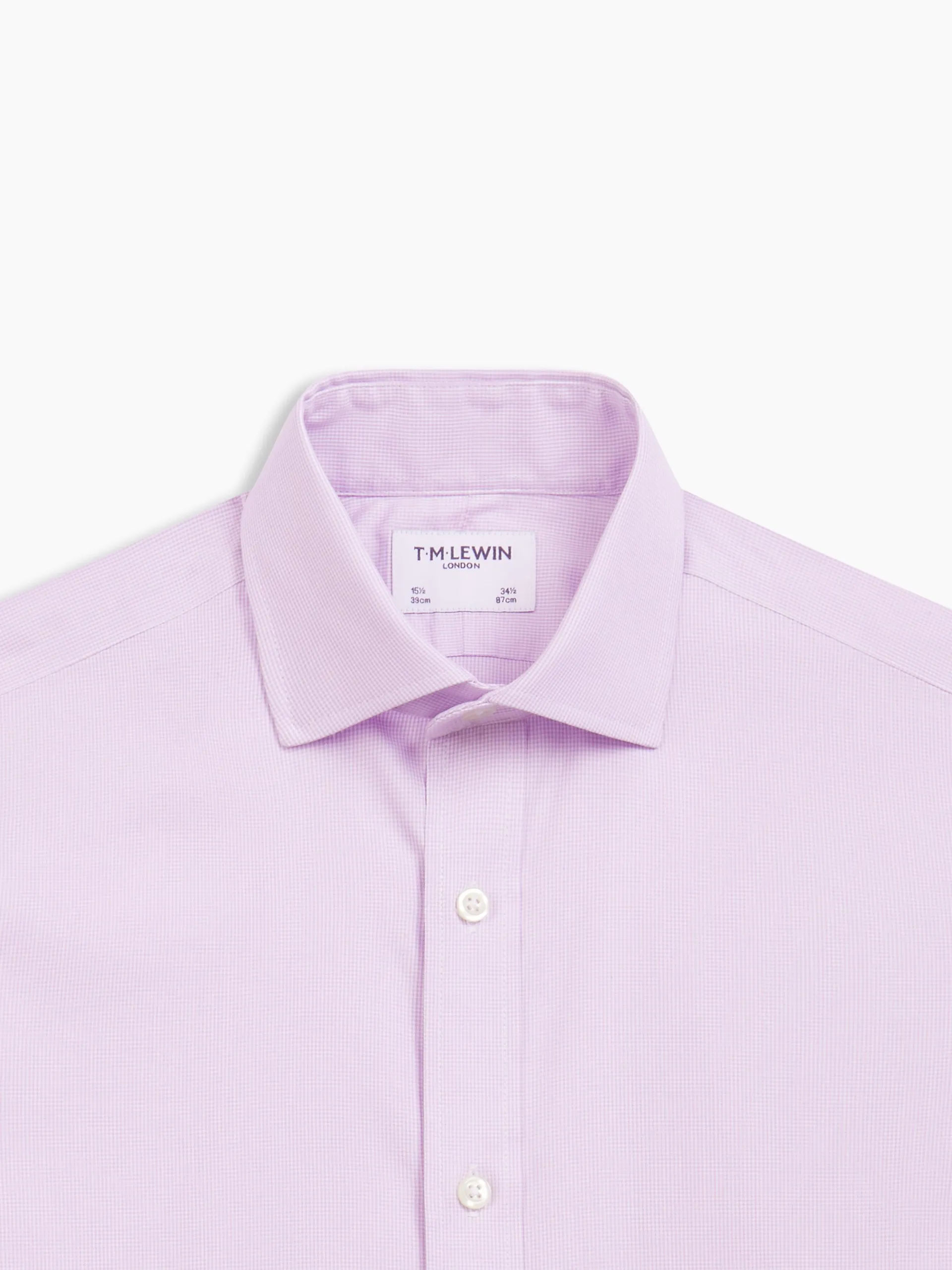 Non-Iron Lilac Mini Puppytooth Plain Weave Slim Fit Single Cuff Semi-Cutaway Collar Shirt