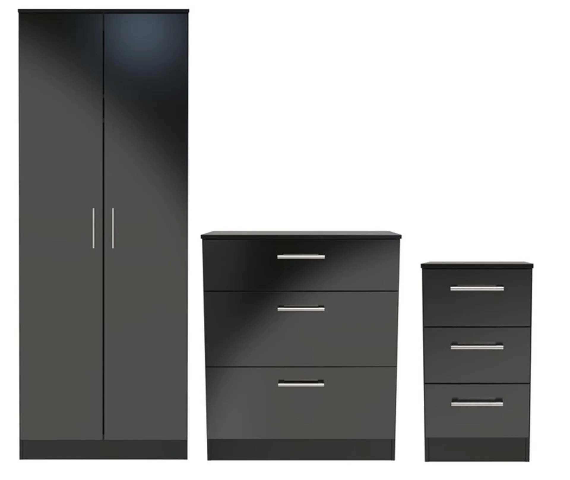 Denver Ready Assembled 3 Piece Bedroom Furniture Set - Black