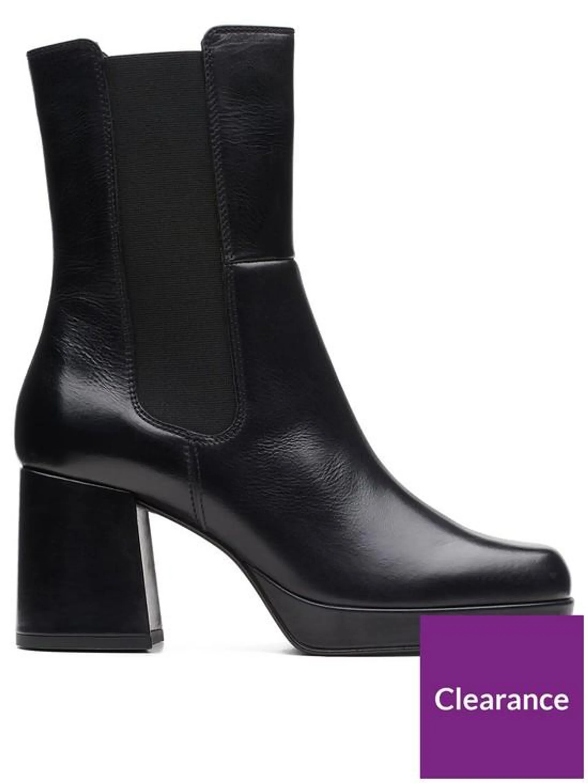 Pique Up Block Heel Calf Boots - Black