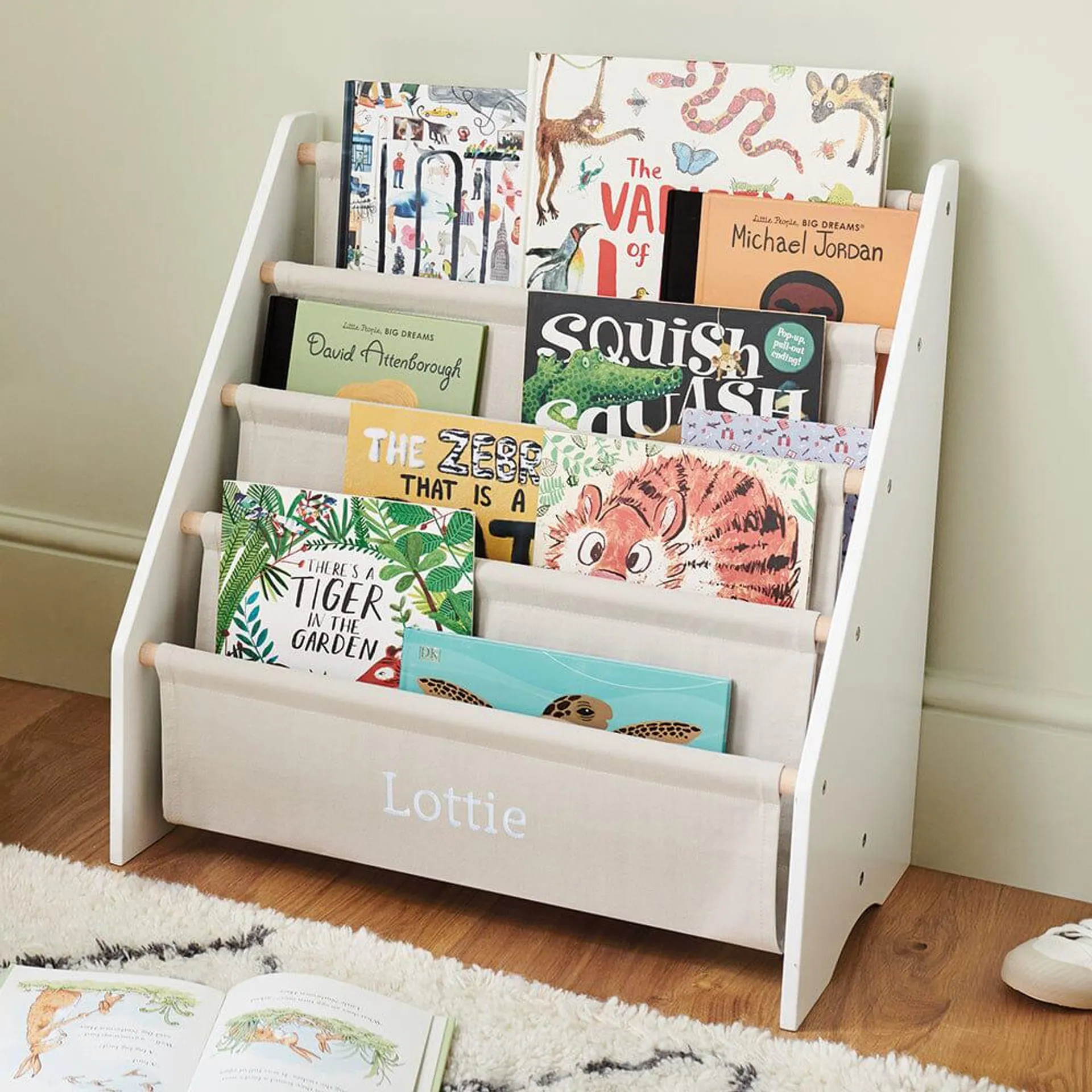Personalised Sling Bookcase, Natural