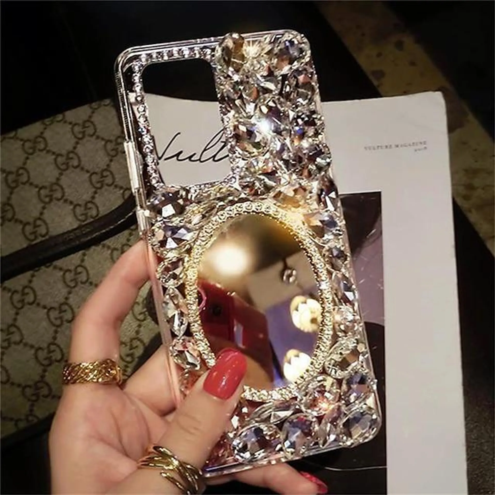 Phone Case For Samsung Galaxy Back Cover A14 A34 A54 A73 A53 A33 Note 20 10 Mirror Shockproof Crystal Diamond TPU