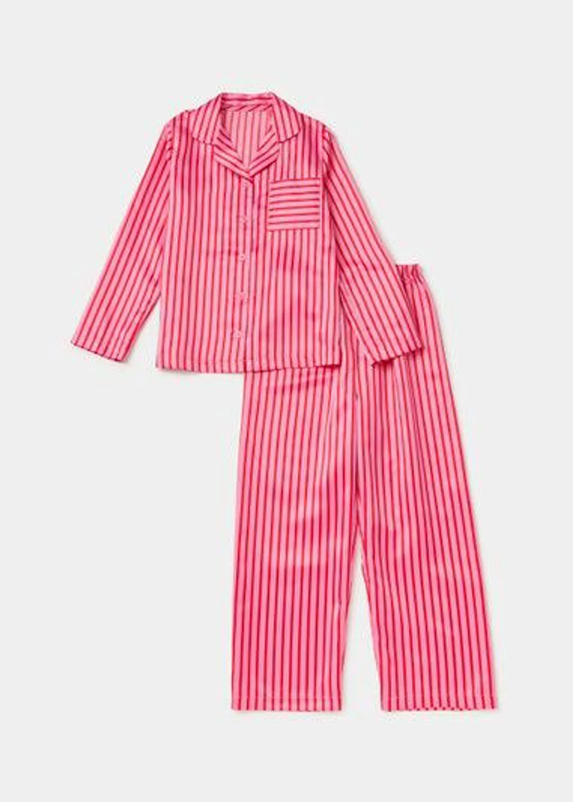 Girls Red & Pink Stripe Satin Pyjama Set (4-13yrs) - Age 5 Years