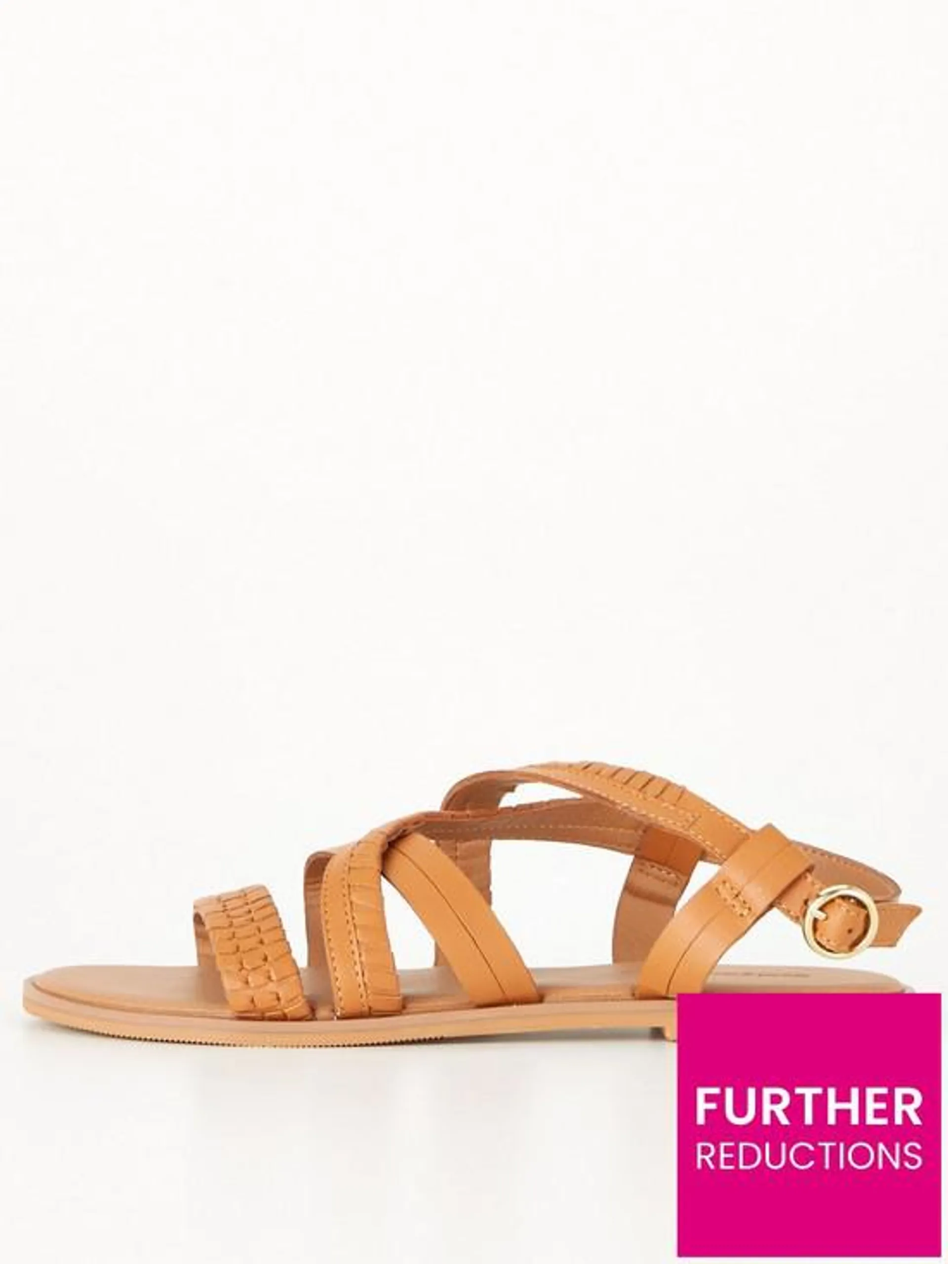 Wide Fit Leather Strappy Sandal - Tan
