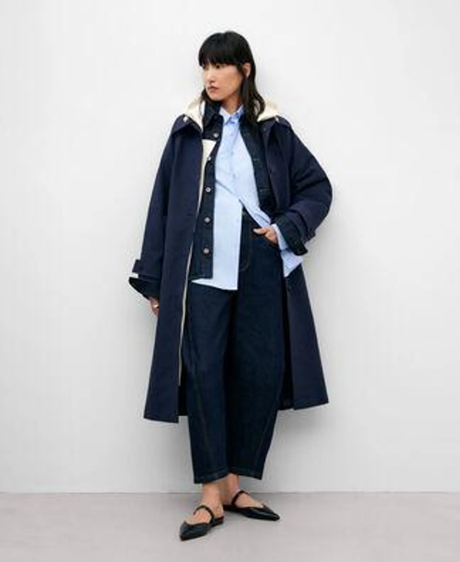 Detachable hooded straight trench coat