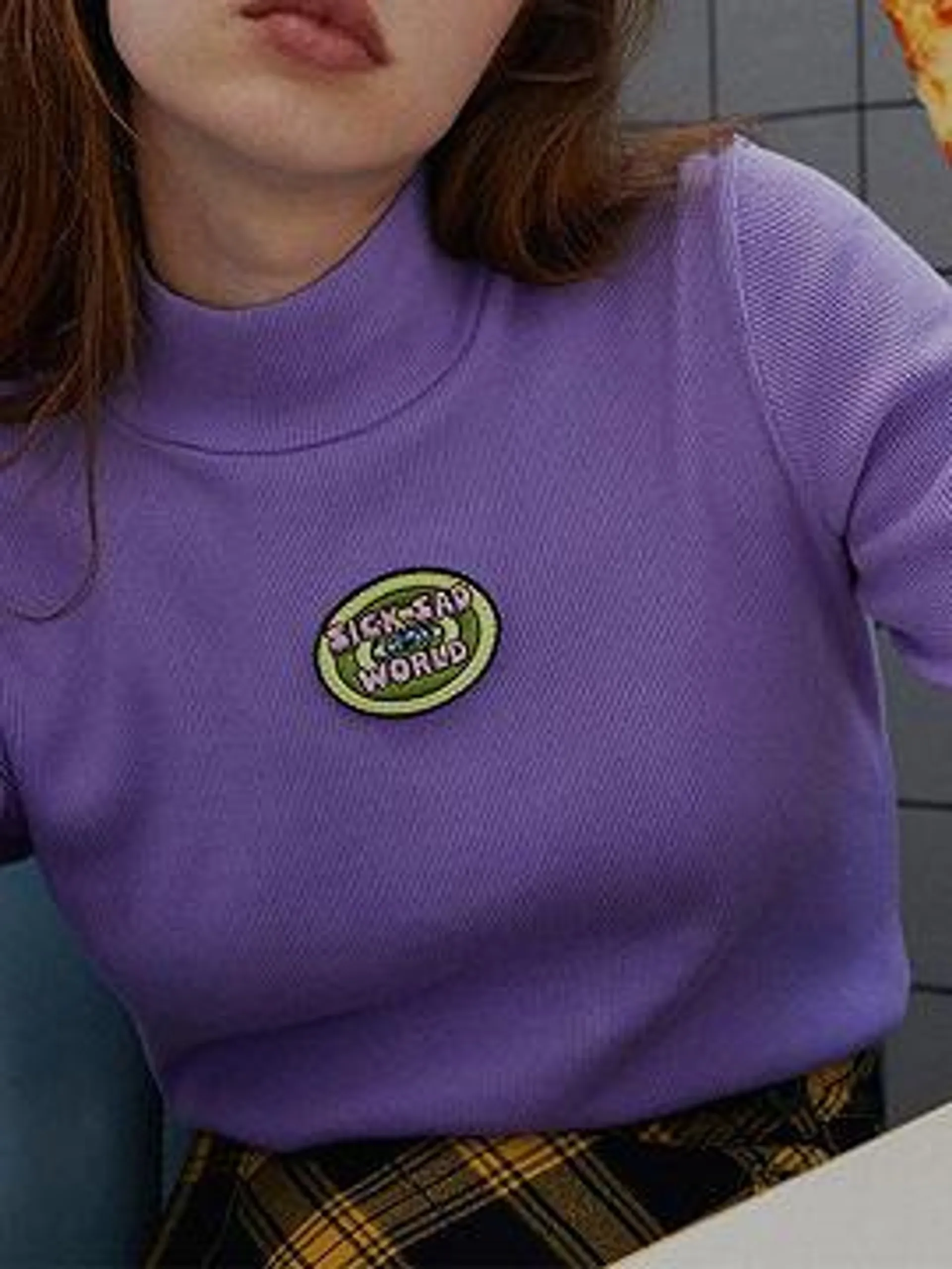 Purple Ribbed Embroidery Detail Long Sleeve T-shirt