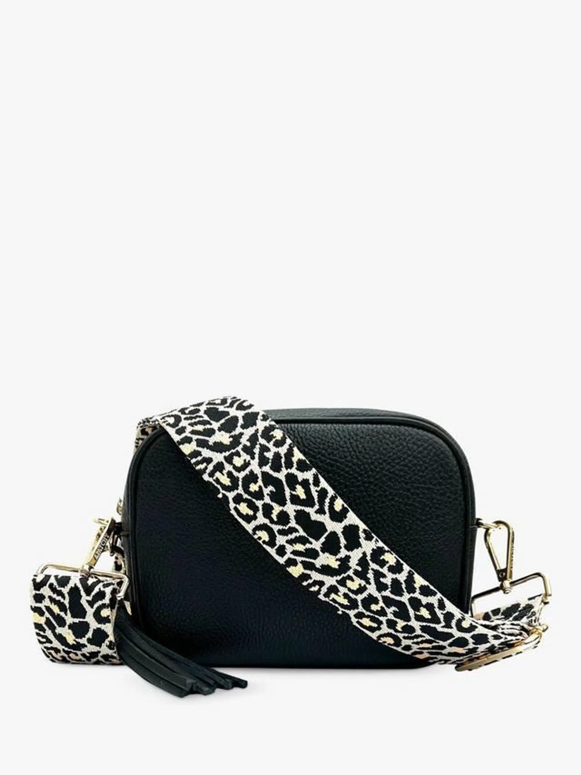 Cheetah Print Strap Leather Crossbody Bag, Black/Multi