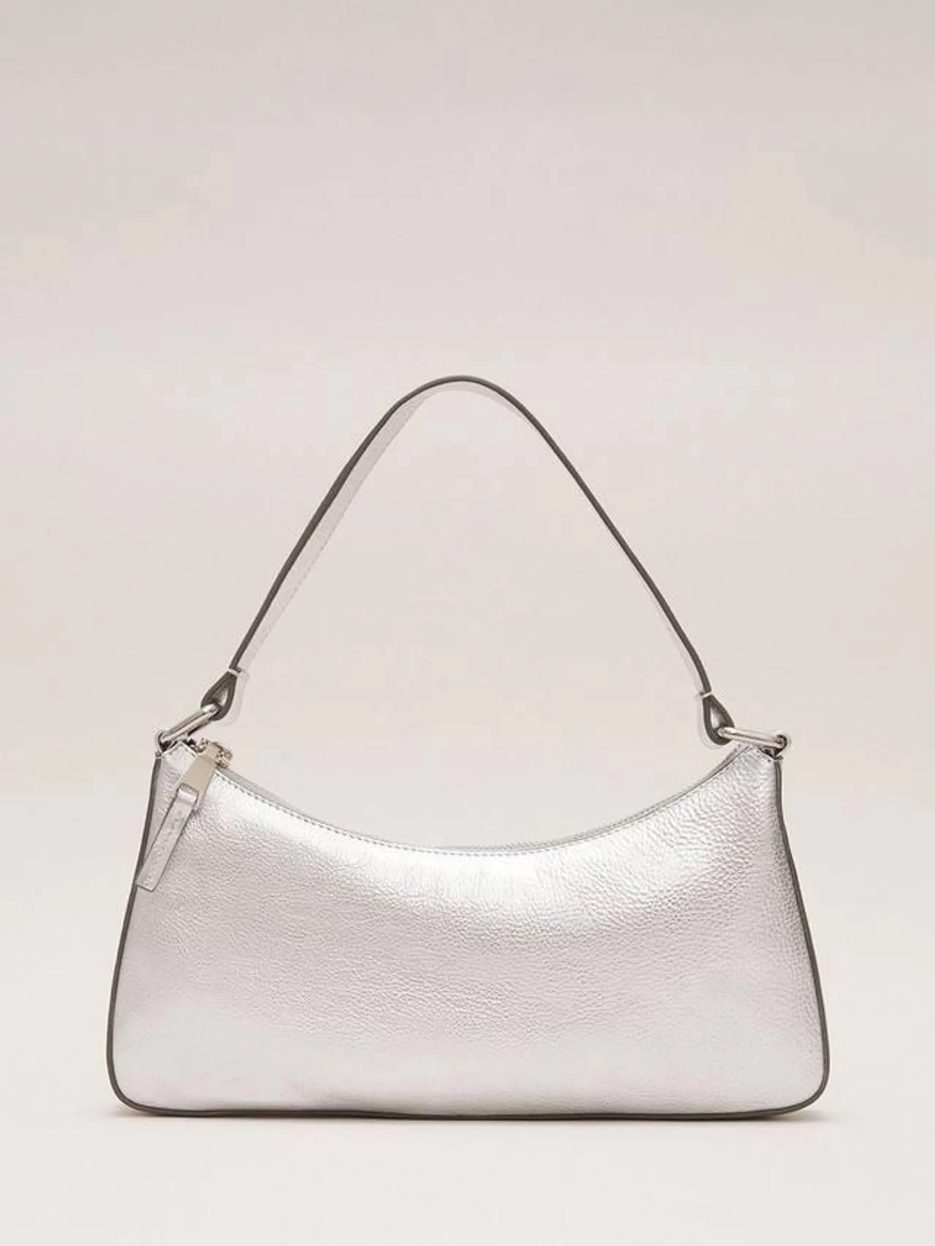 Leather Mini Shoulder Bag, Silver