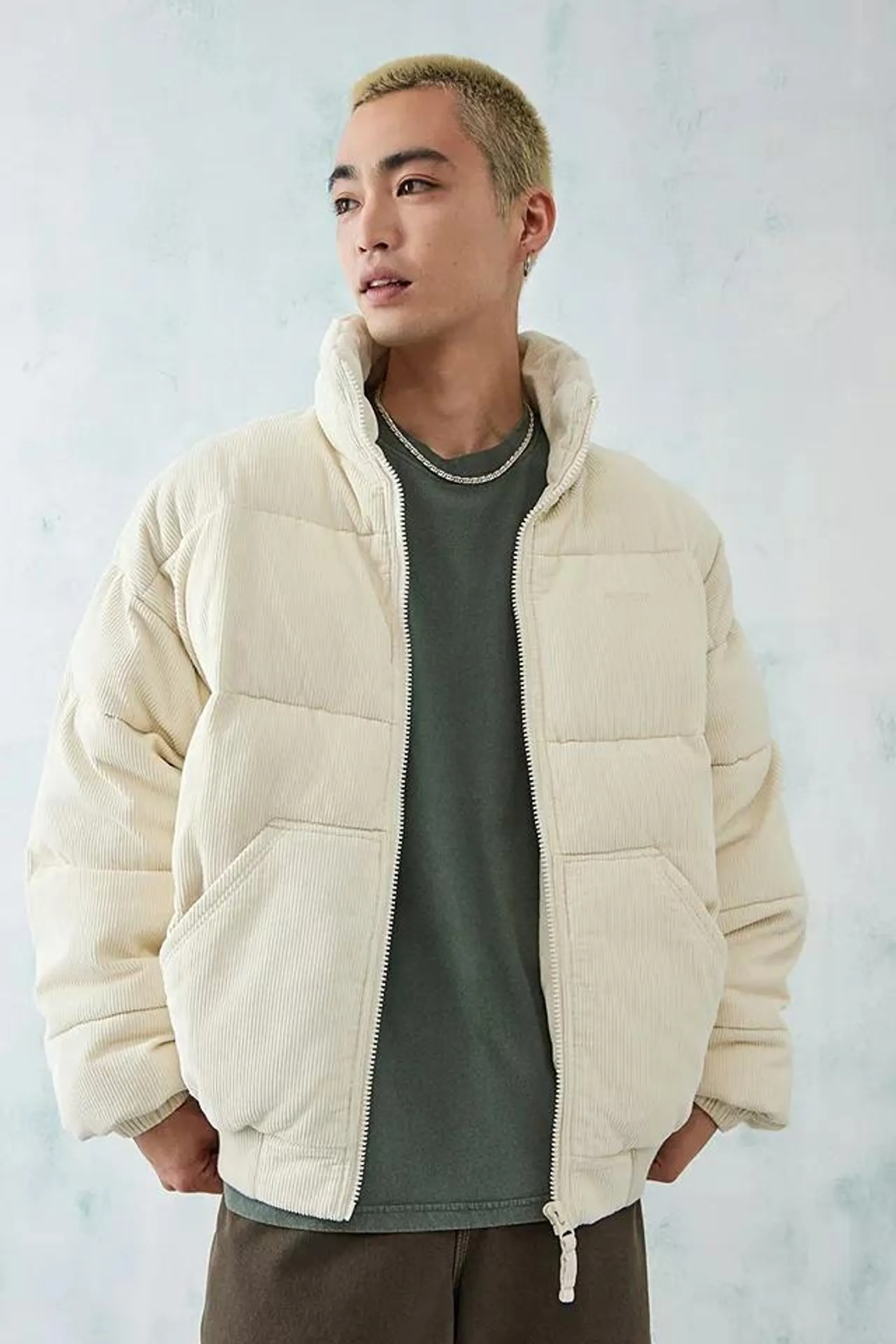 BDG Ecru Corduroy Puffer Jacket